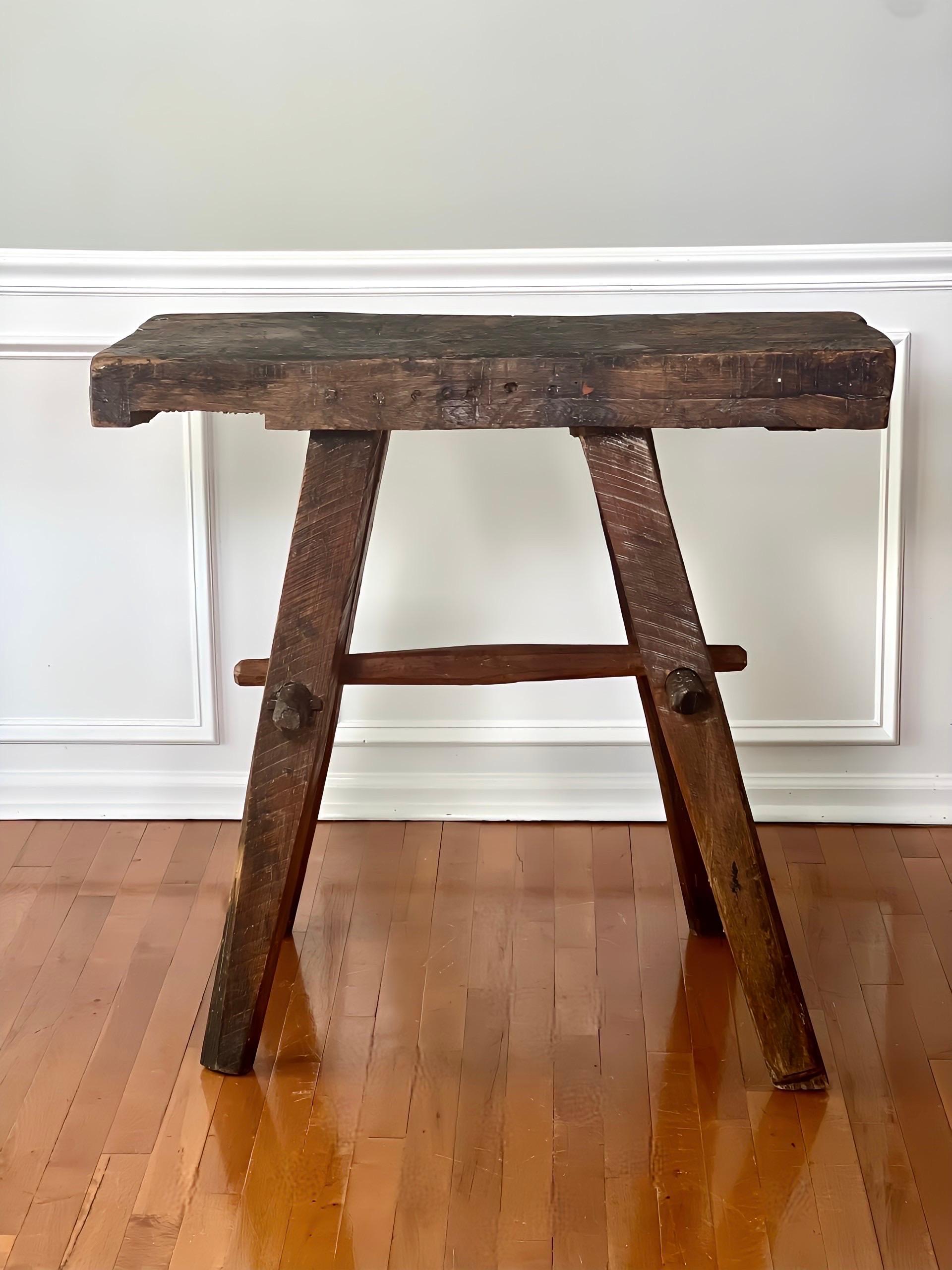1970s Furniture Craftsman Studio Narrow Oak Work Bench Console Table In Good Condition For Sale In Doylestown, PA