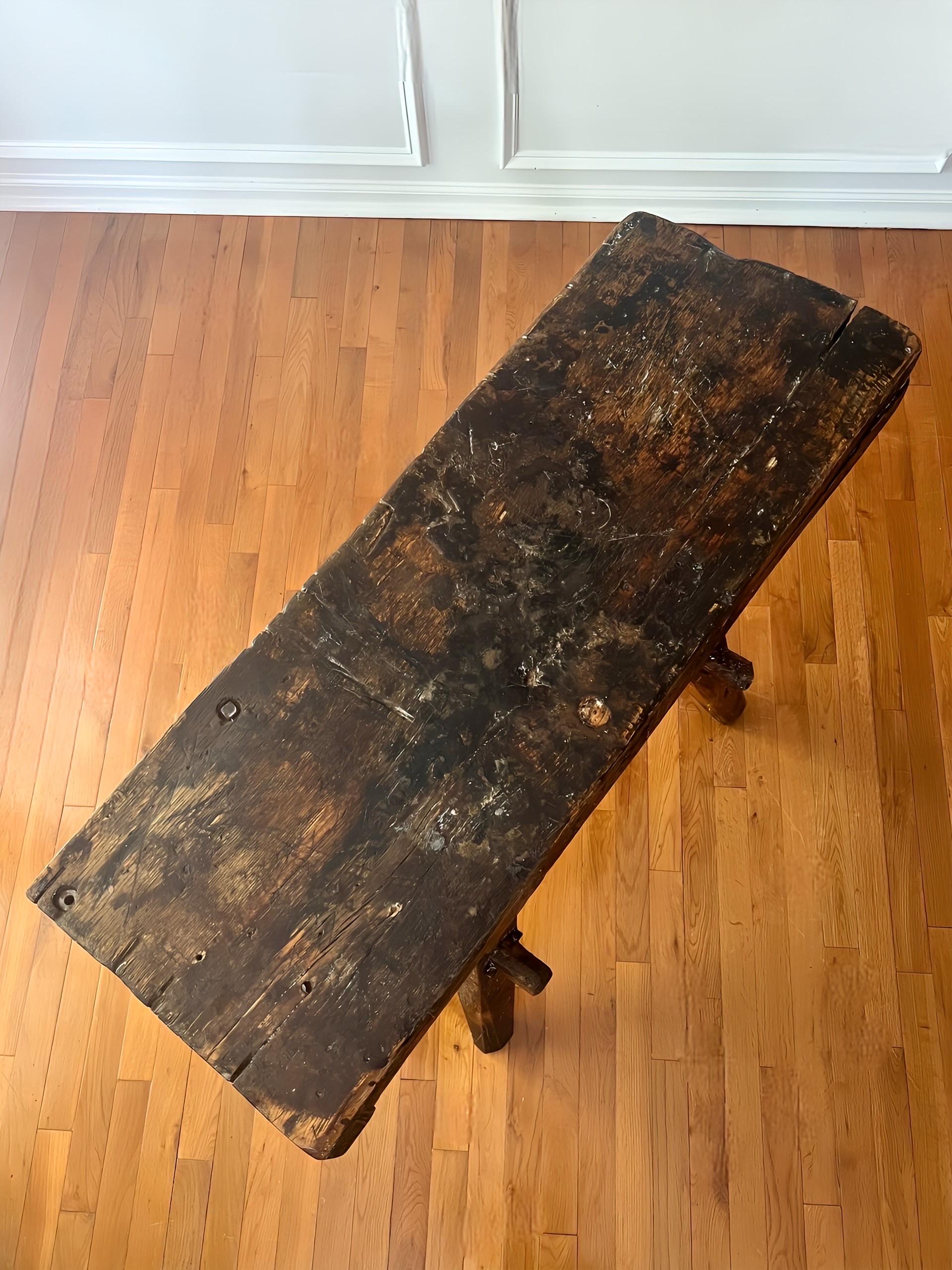 Late 20th Century 1970s Furniture Craftsman Studio Narrow Oak Work Bench Console Table For Sale