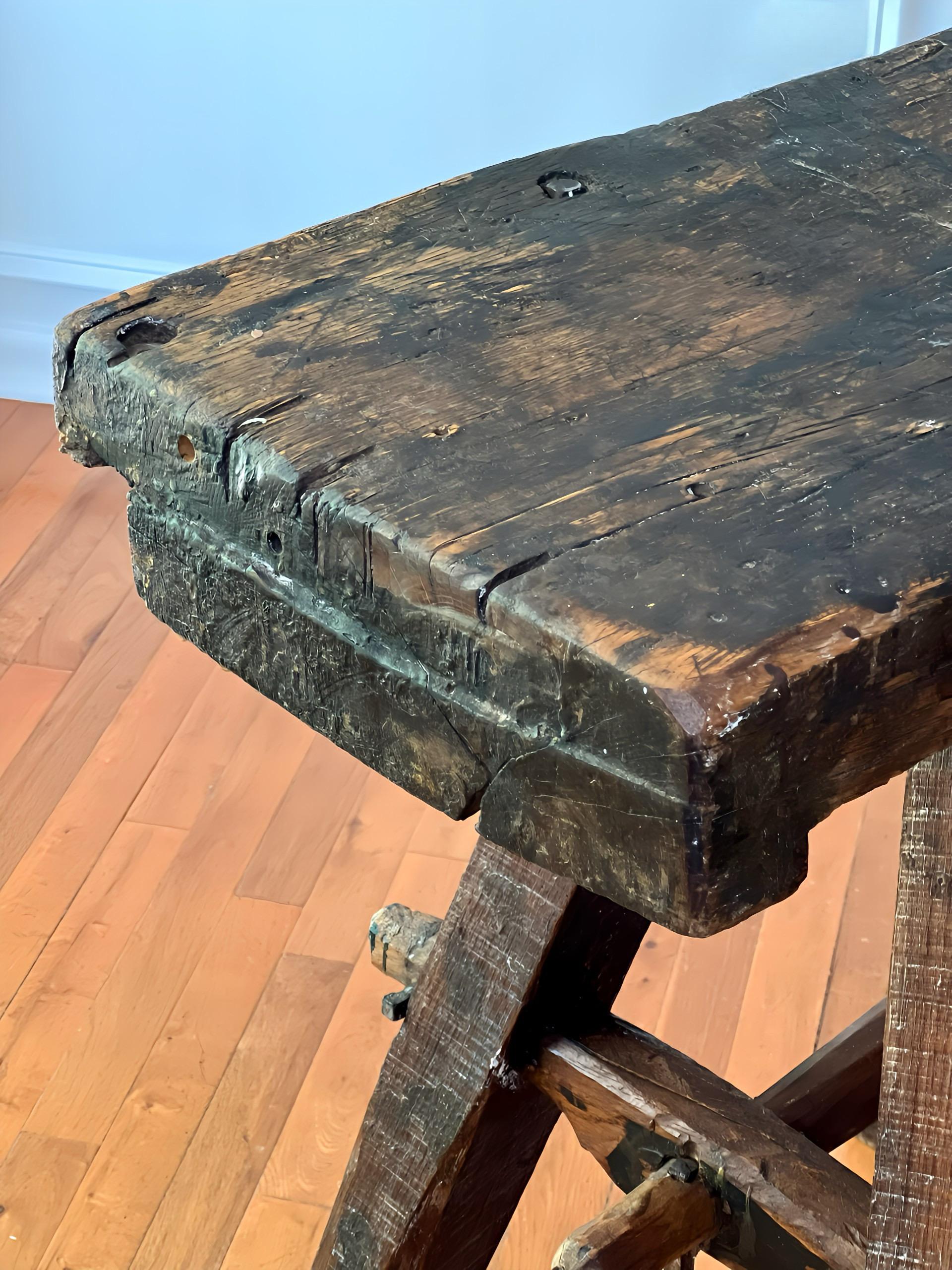 1970s Furniture Craftsman Studio Narrow Oak Work Bench Console Table For Sale 1