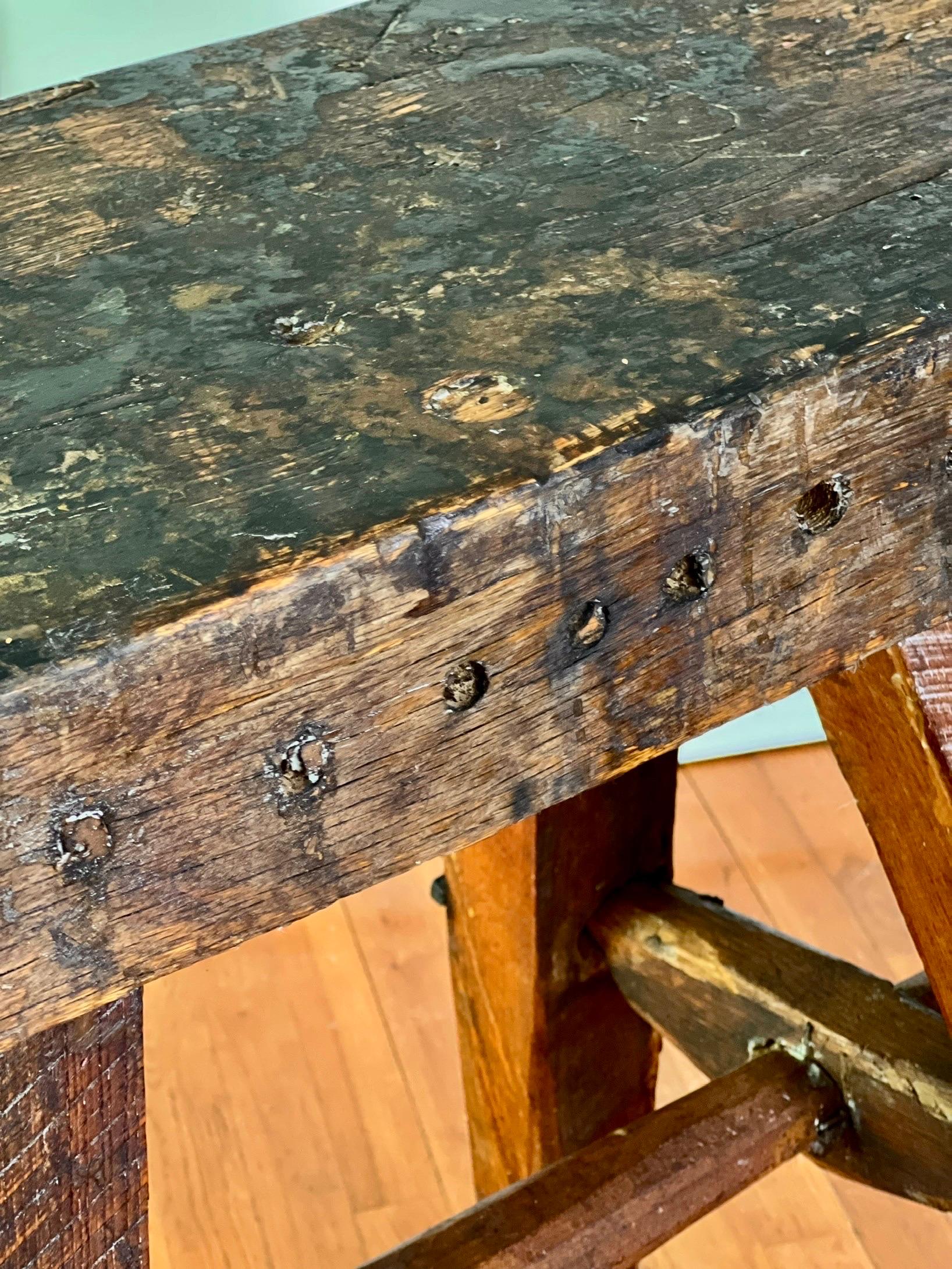 1970s Furniture Craftsman Studio Narrow Oak Work Bench Console Table For Sale 2