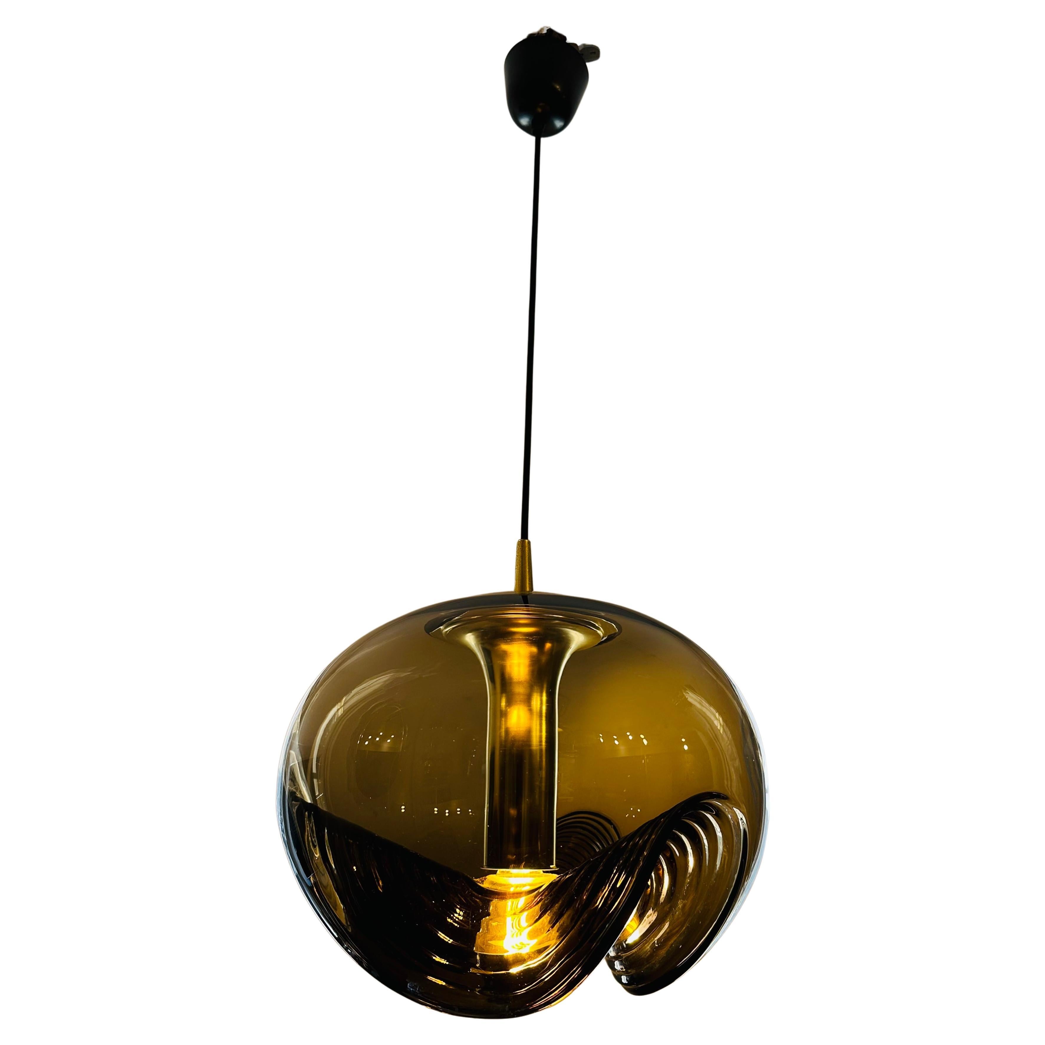 1970s "Futura" Wave Peill & Putzler Chromed Gold & Smoked Glass Hanging Light For Sale