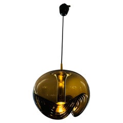 Vintage 1970s "Futura" Wave Peill & Putzler Chromed Gold & Smoked Glass Hanging Light