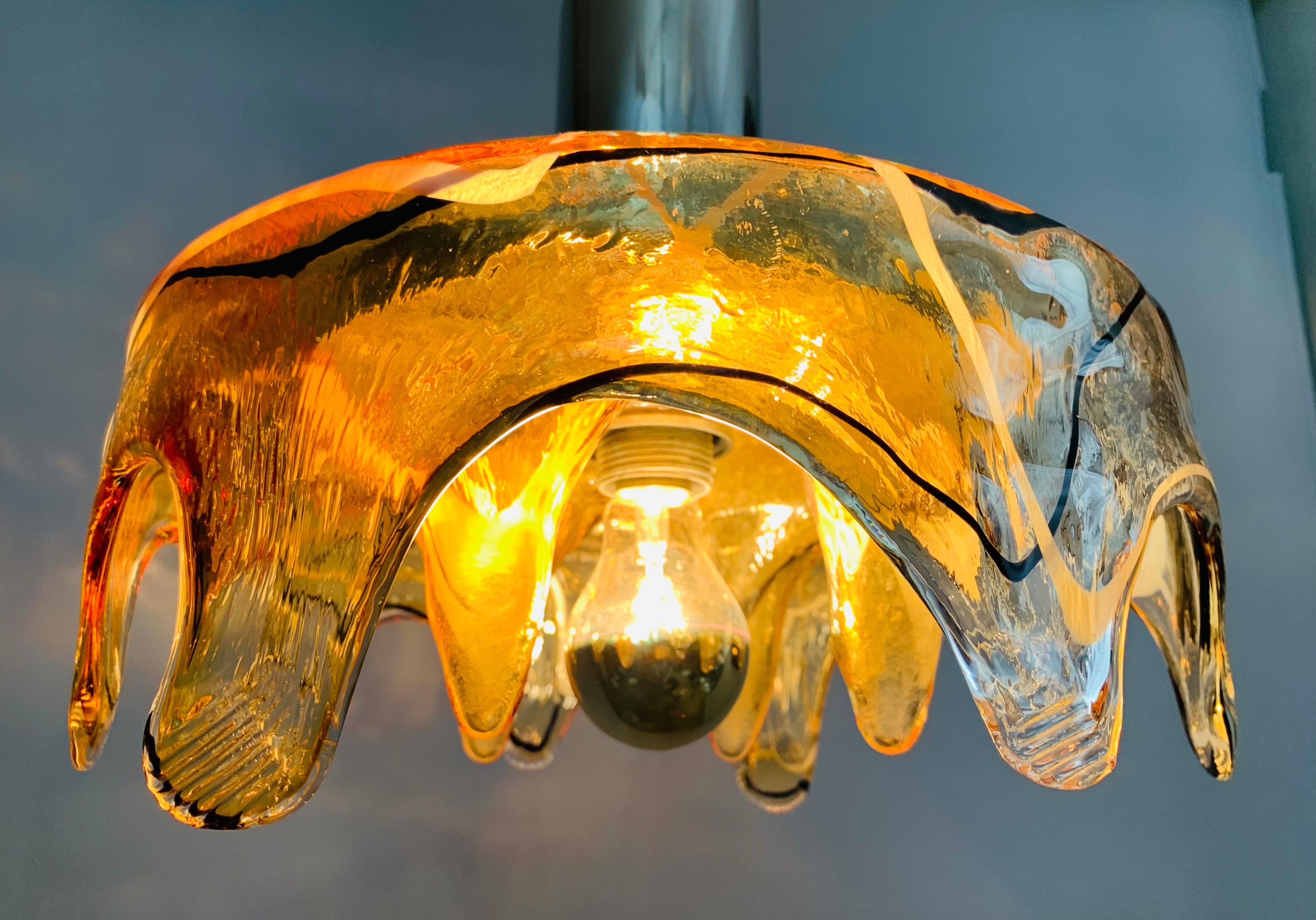 1970s Futuristic Sculptural Mazzega Murano Glass Pendant Hanging Light 4