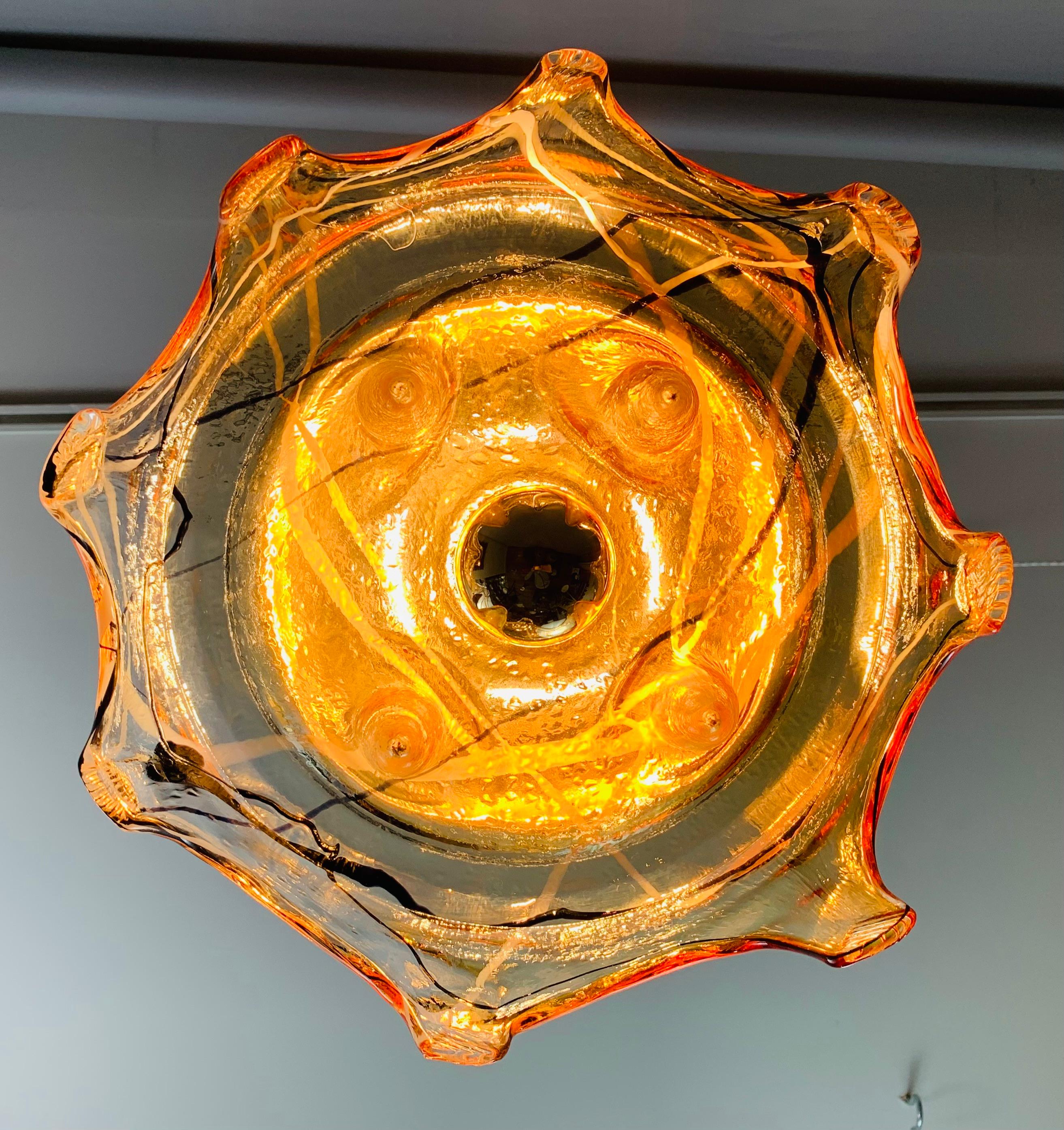 1970s Futuristic Sculptural Mazzega Murano Glass Pendant Hanging Light 5