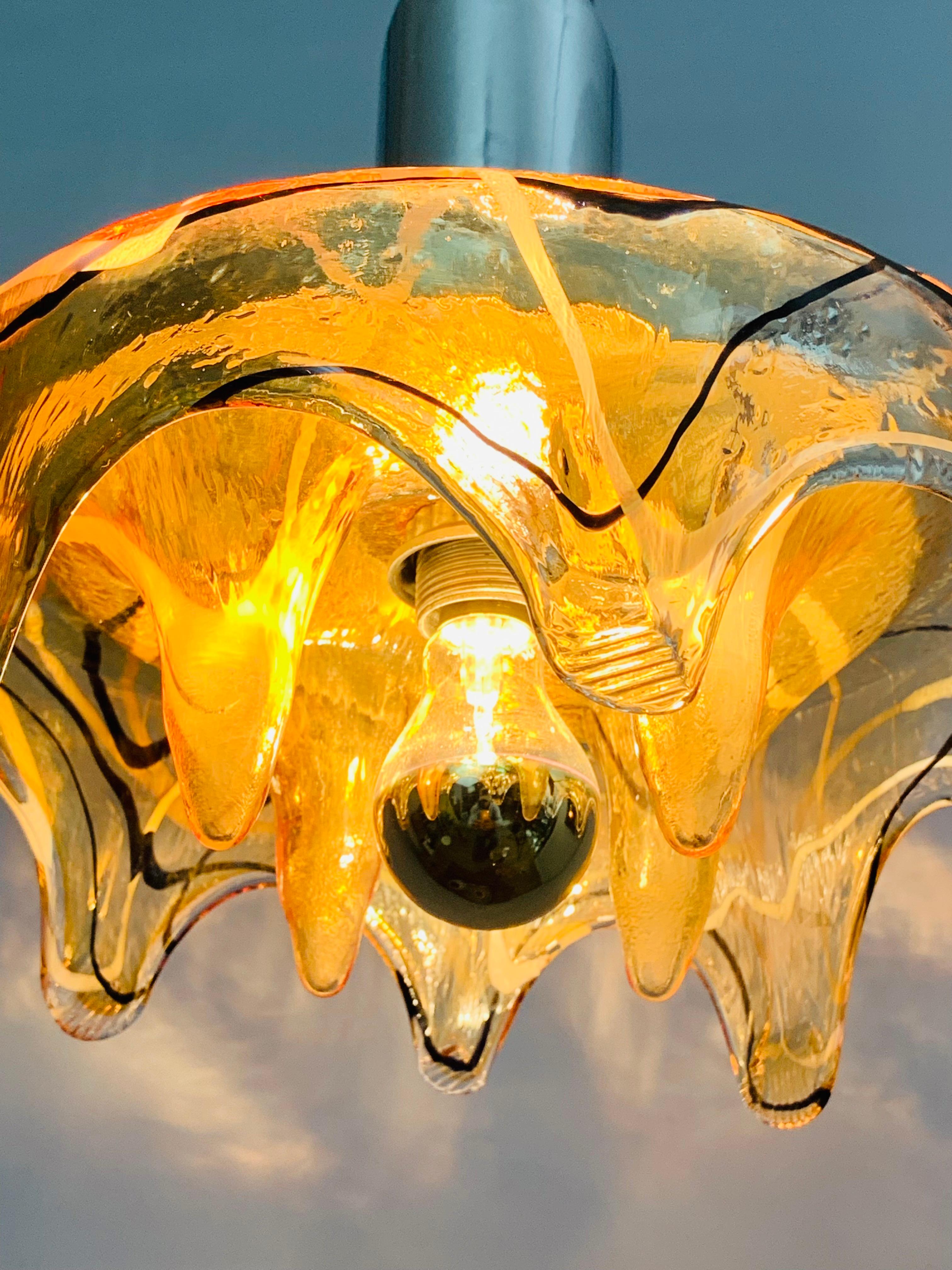 1970s Futuristic Sculptural Mazzega Murano Glass Pendant Hanging Light 7
