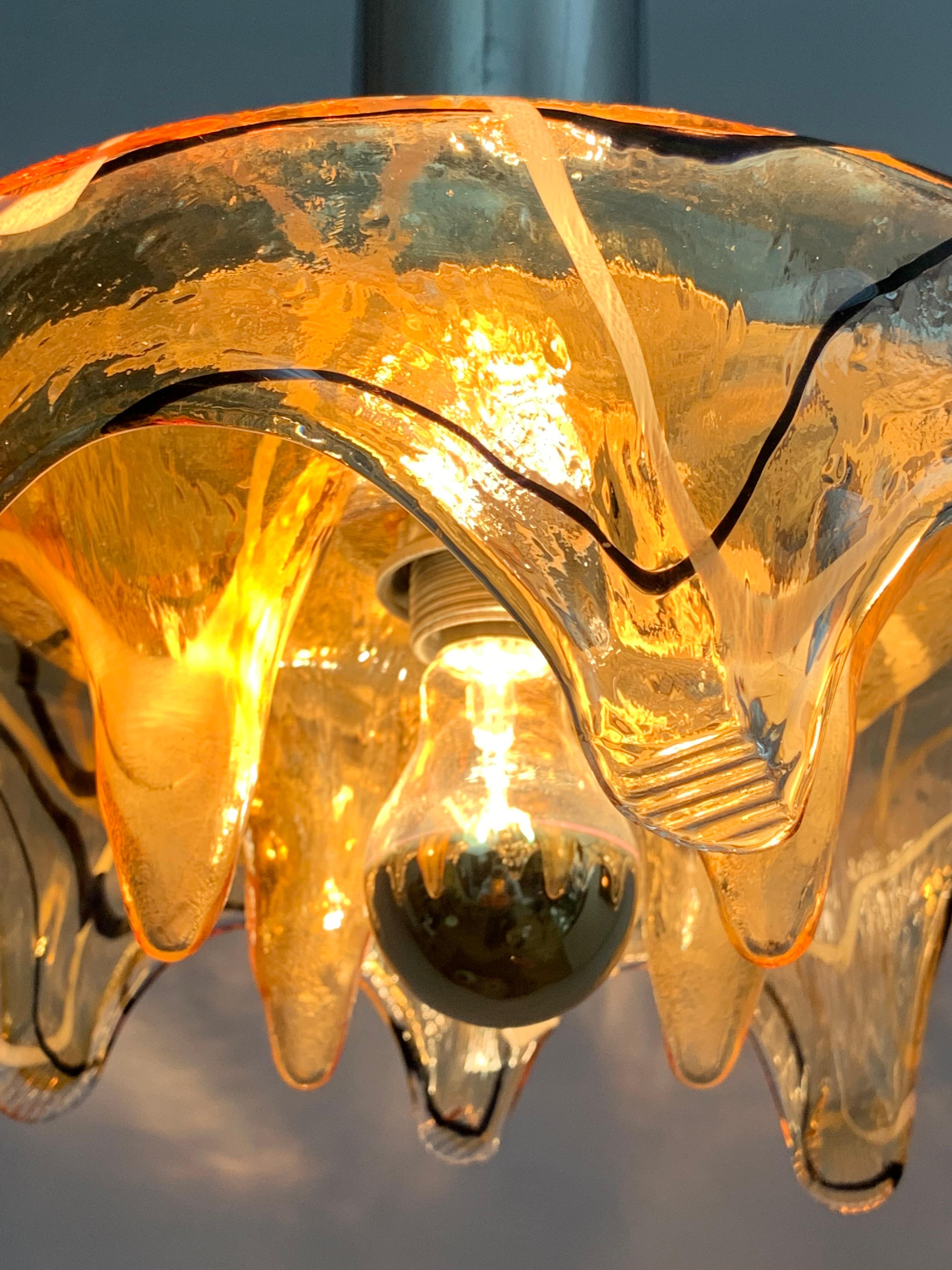 1970s Futuristic Sculptural Mazzega Murano Glass Pendant Hanging Light 8