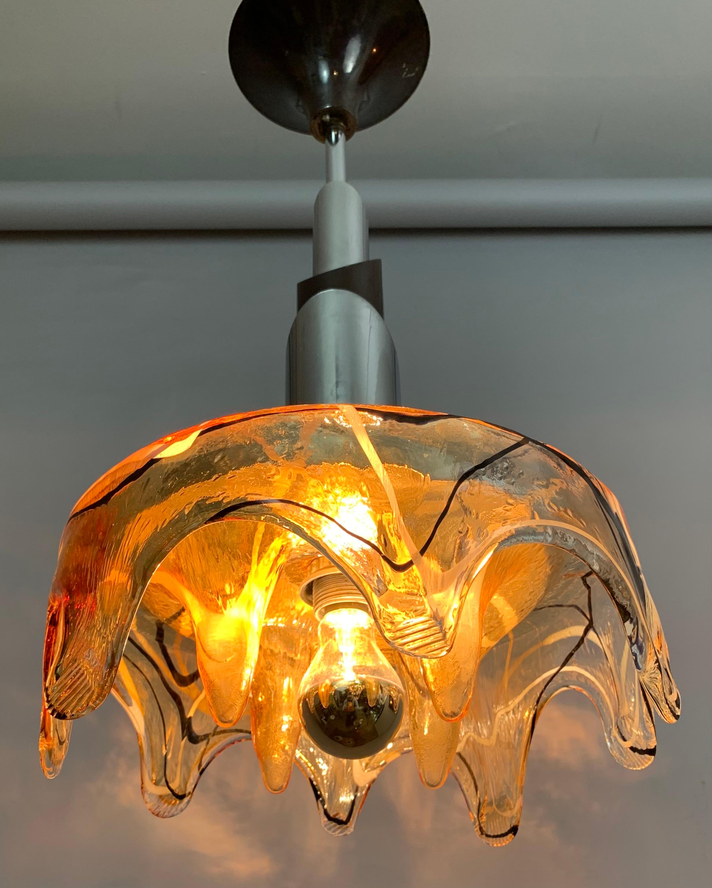 1970s Futuristic Sculptural Mazzega Murano Glass Pendant Hanging Light 2
