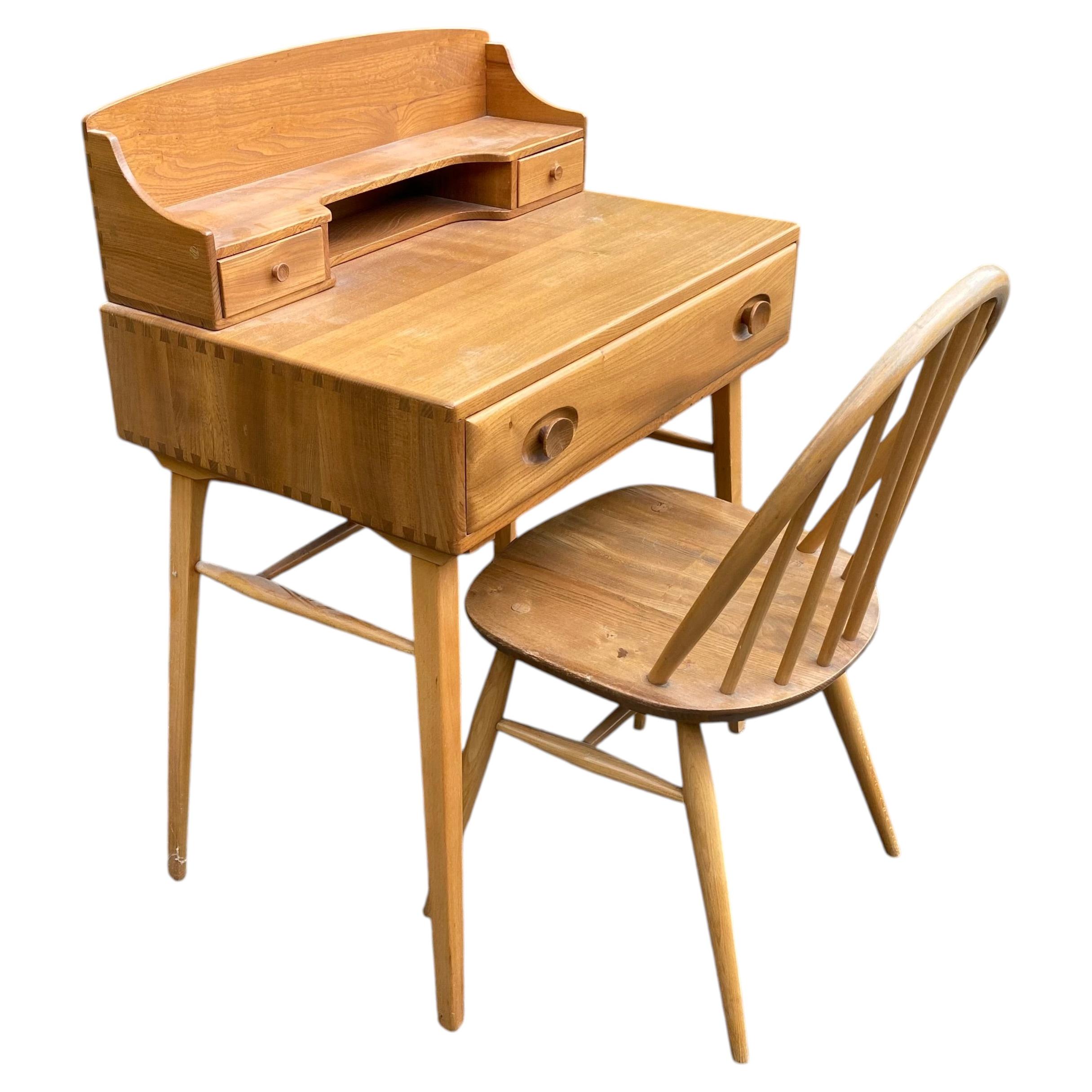1970's G-Plan Blonde Teak desk and matching Quaker Chair For Sale