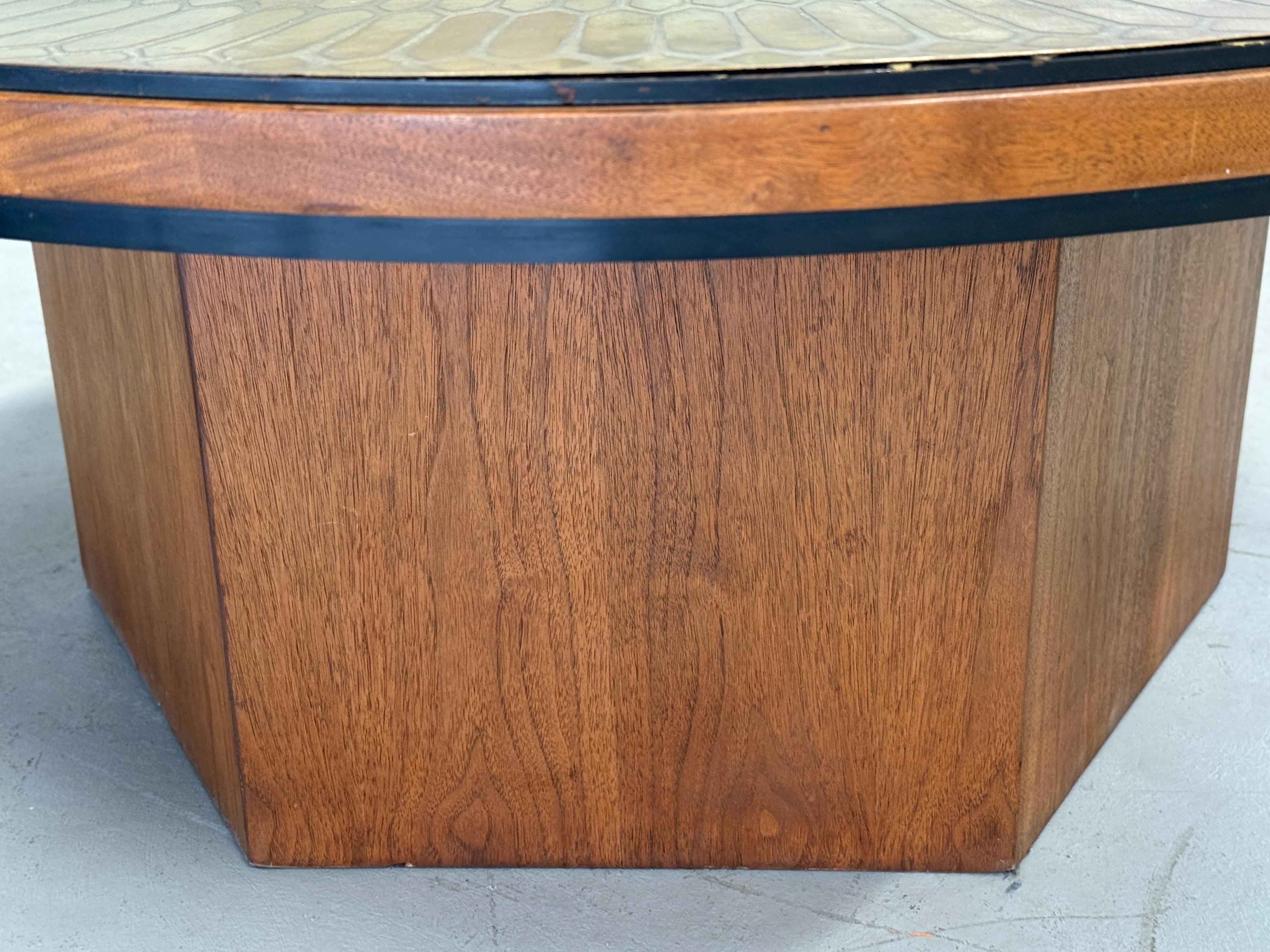 1970’s G Urso Brutalist Etched Metal Top Italian Coffee Table For Sale 7