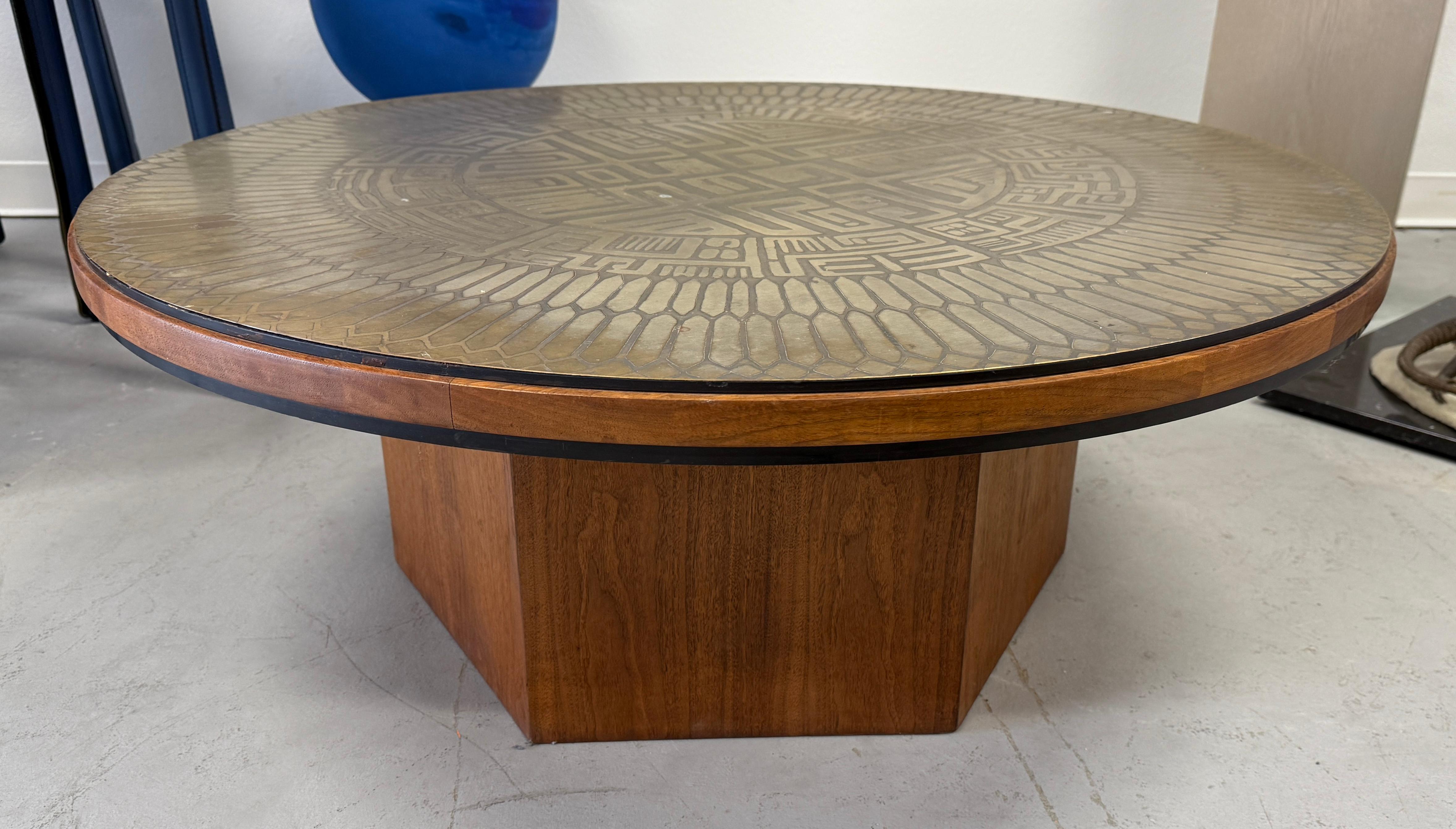 1970’s G Urso Brutalist Etched Metal Top Italian Coffee Table For Sale 9