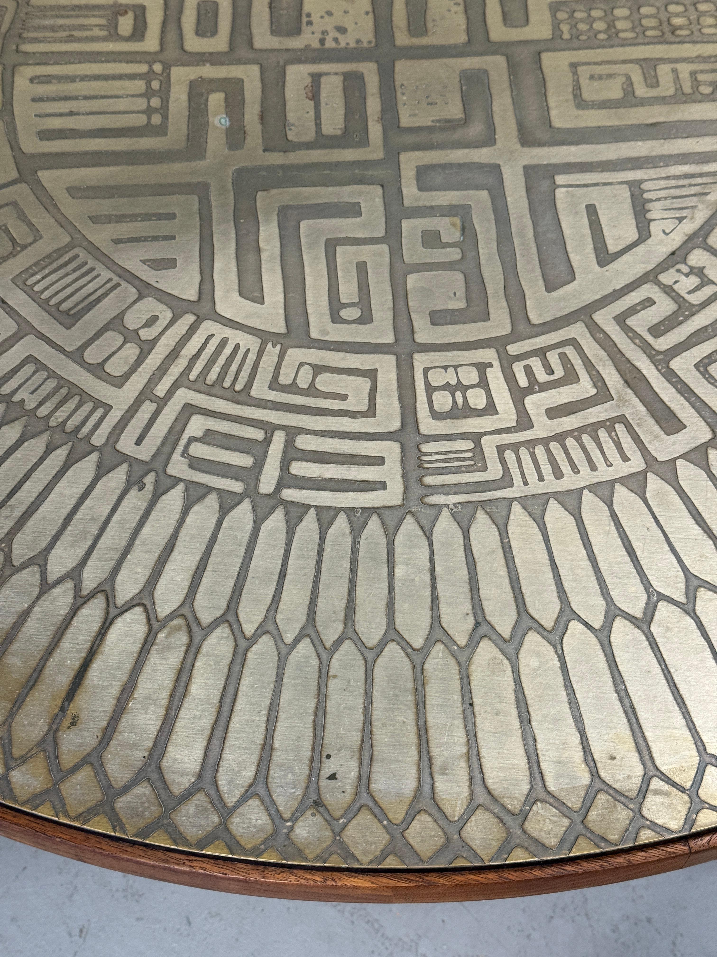 1970’s G Urso Brutalist Etched Metal Top Italian Coffee Table In Good Condition For Sale In Palm Springs, CA