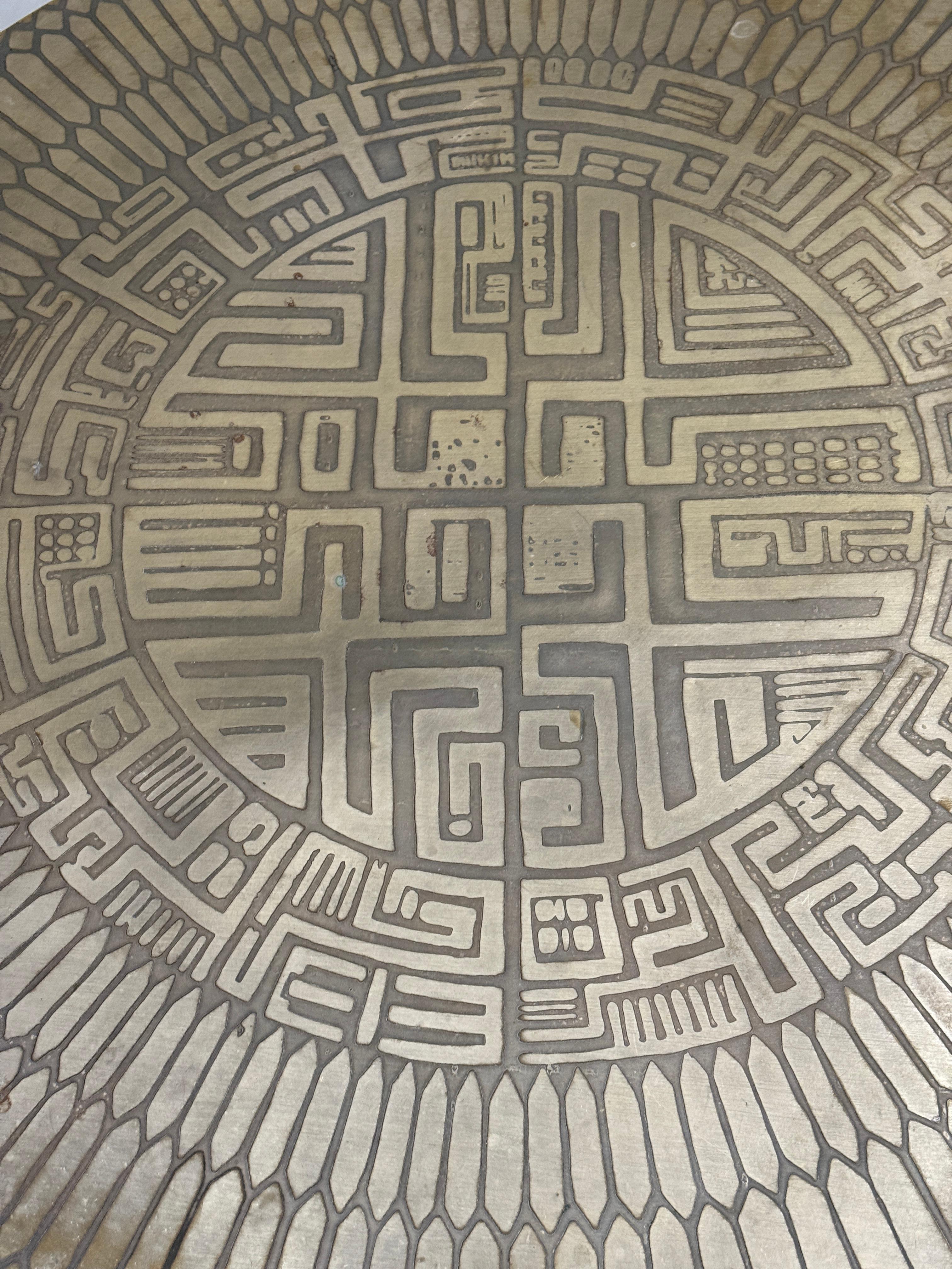 Late 20th Century 1970’s G Urso Brutalist Etched Metal Top Italian Coffee Table For Sale