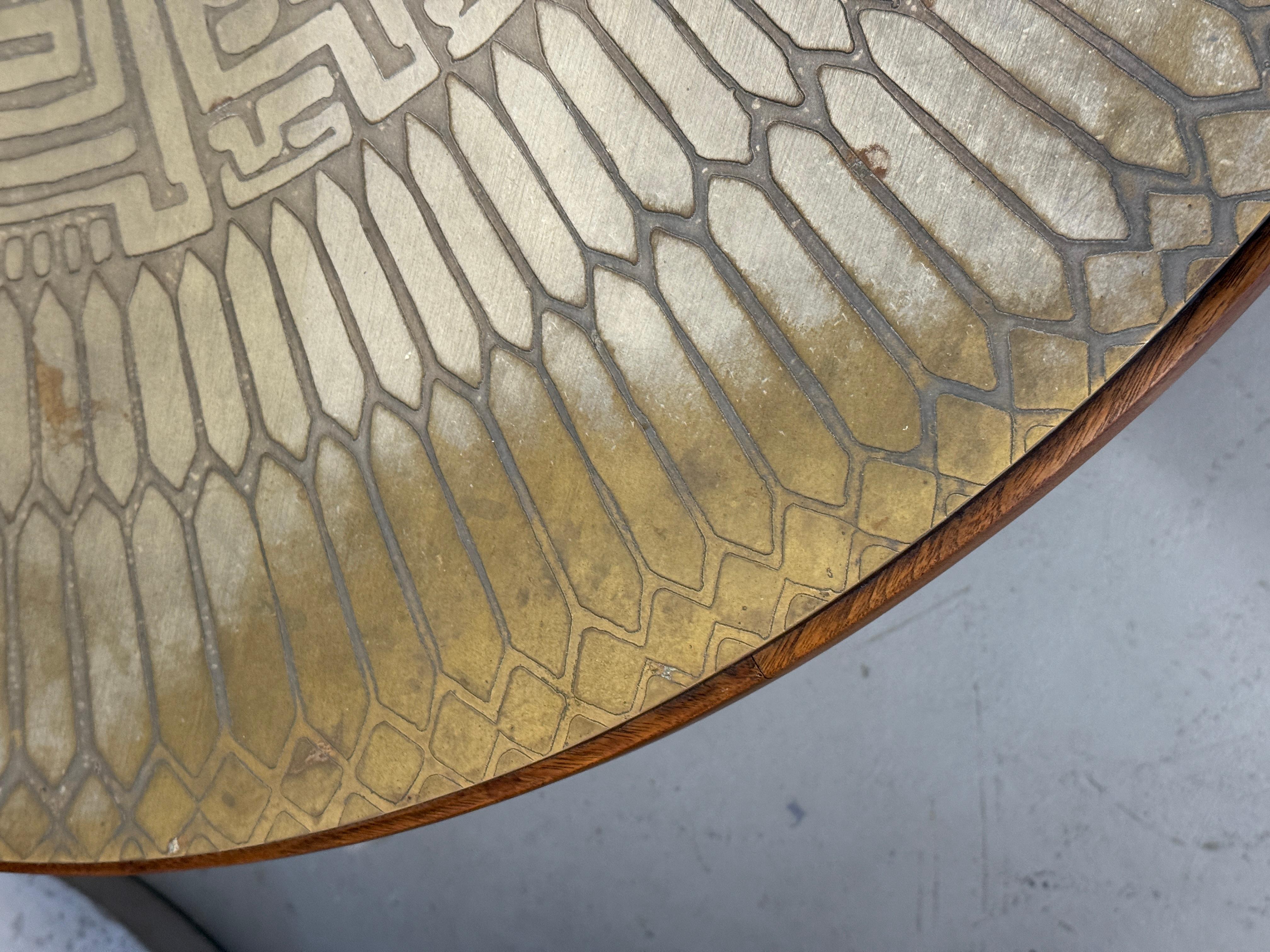 1970’s G Urso Brutalist Etched Metal Top Italian Coffee Table For Sale 1