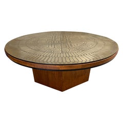 1970’s G Urso Brutalist Etched Metal Top Italian Coffee Table