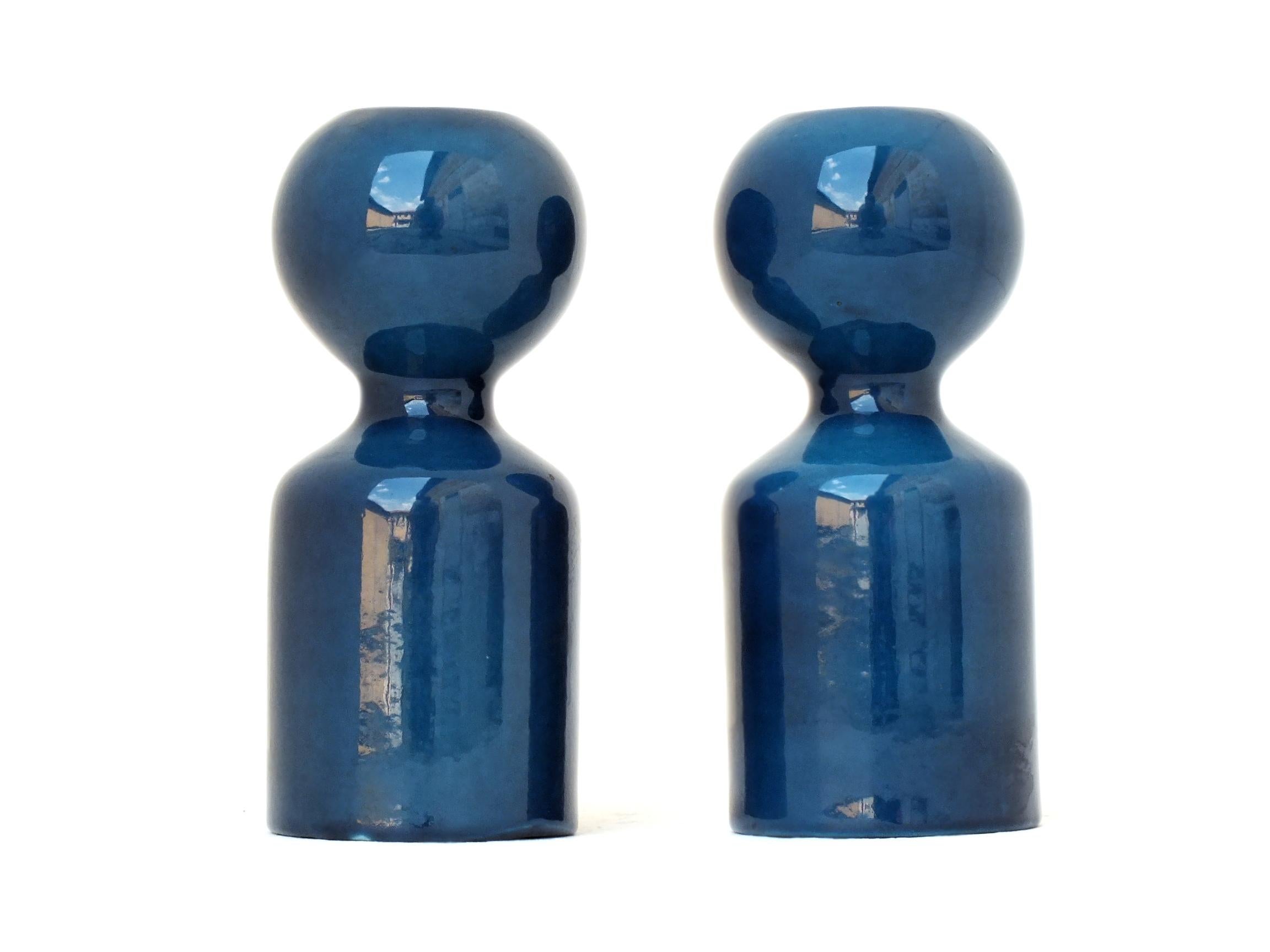 Gabbianelli Ceramic Design Liisi Beckmann two candleholders years '70 in very elegant color bleu night avio

 measures: 8.2 inches height x 3.6