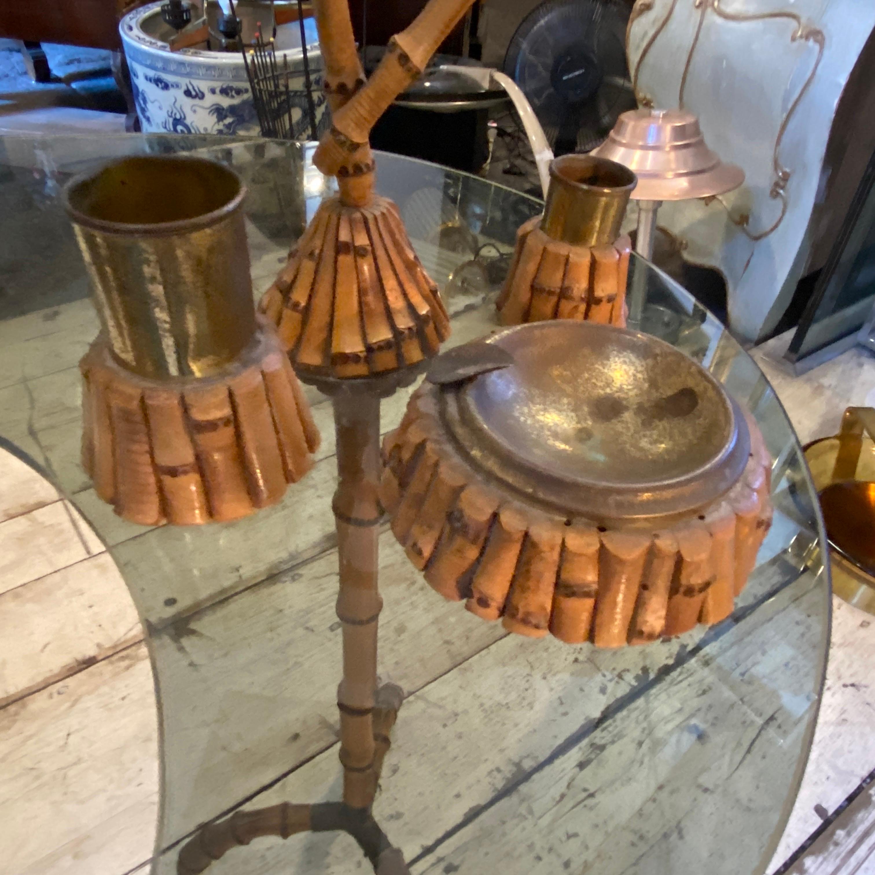 1970s Gabriella Crespi Style Mid-Century Modern Bamboo and Brass Smoking Table 1