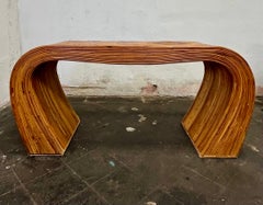 1970s Gabriella Crespi Style Curved Pencil Reed Rattan Console Table