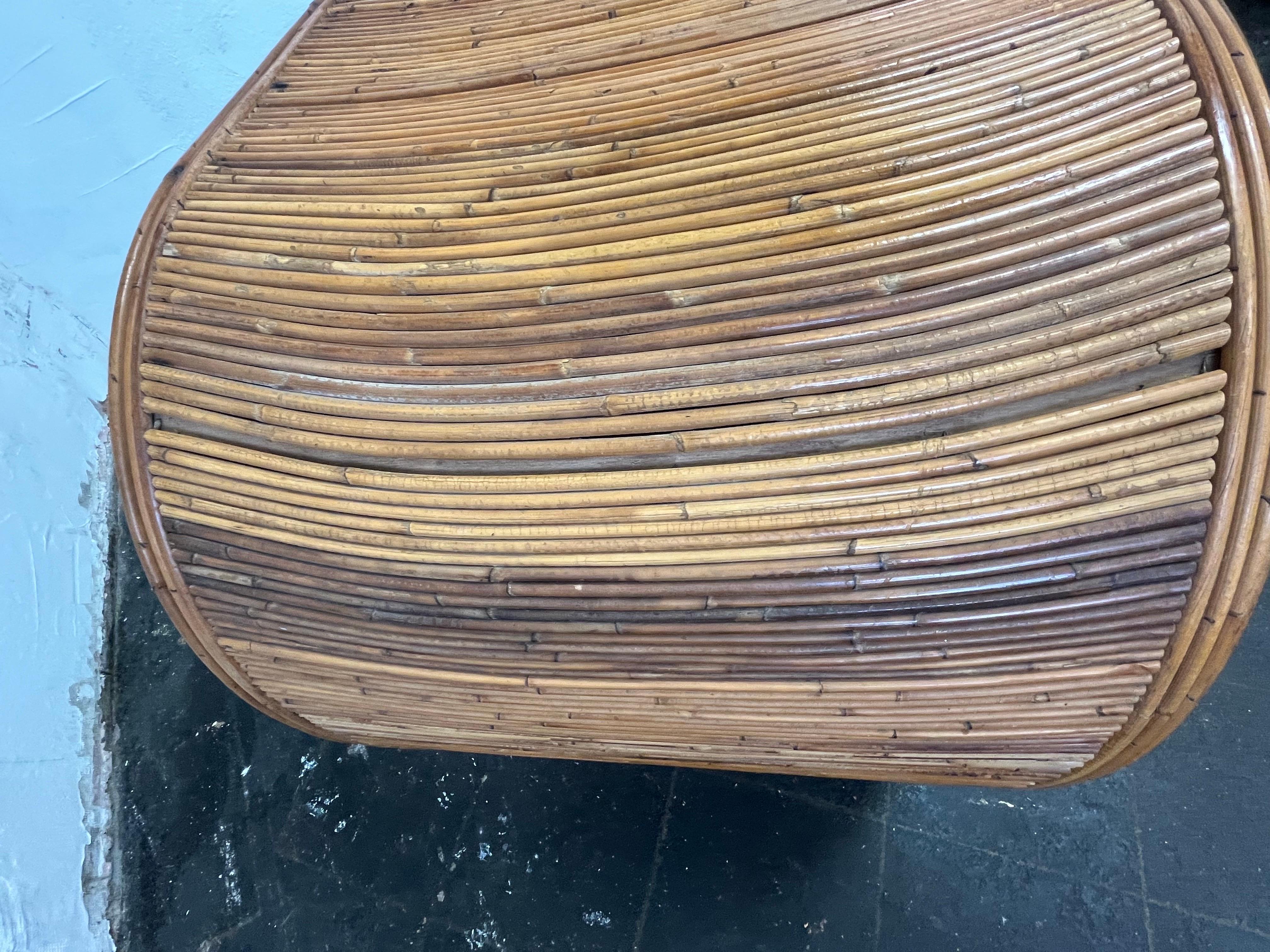 1970s Gabriella Crespi Style Curved Pencil Reed Rattan Console Table For Sale 2