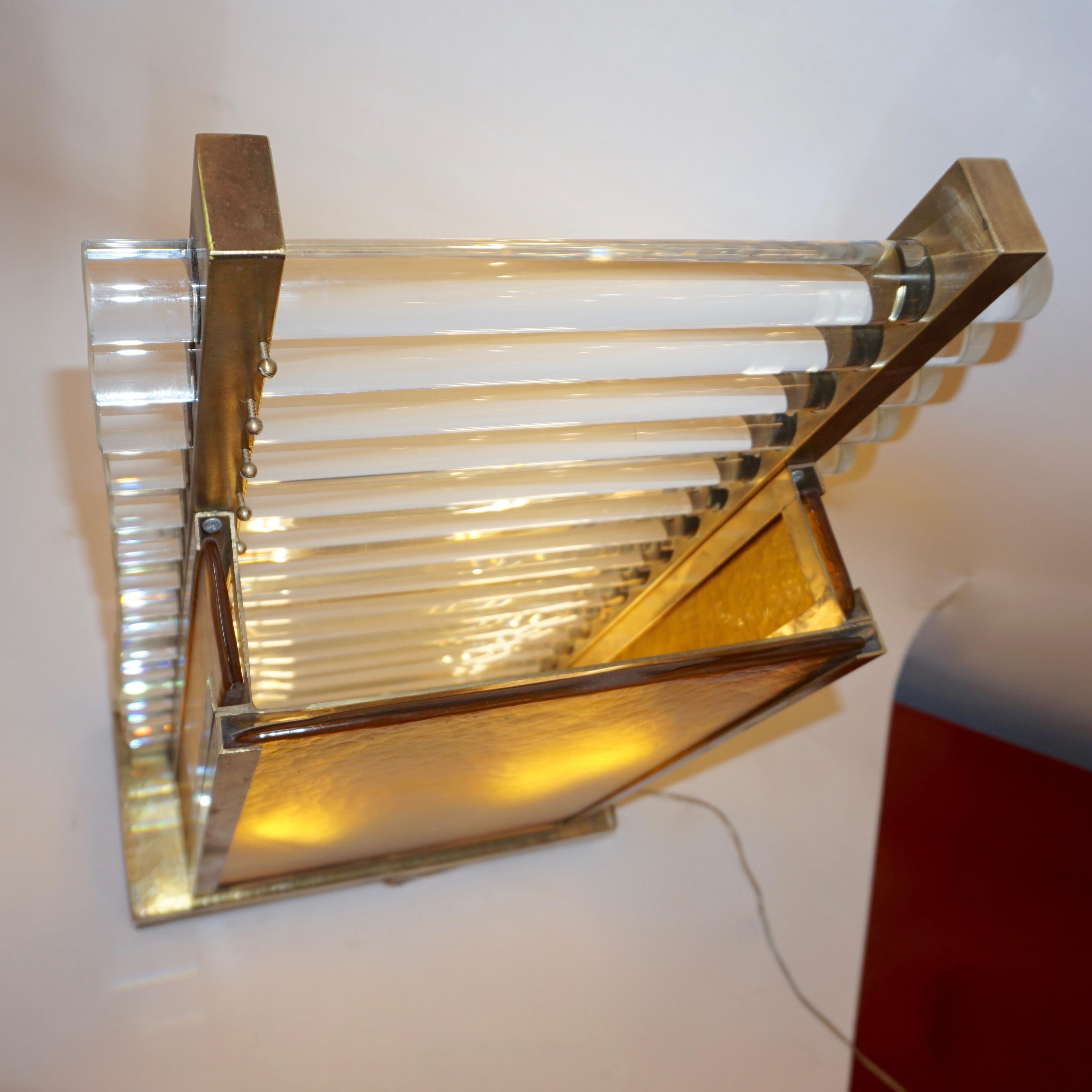 Italienische postmoderne italienische Lampen aus Gold, Messing und Kristallglas, 1970er Jahre, 1970er Jahre (Glaskunst) im Angebot