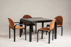 1970s Gae Aulenti Knoll Squared Black Wood Table Four Brown Velvet Chairs