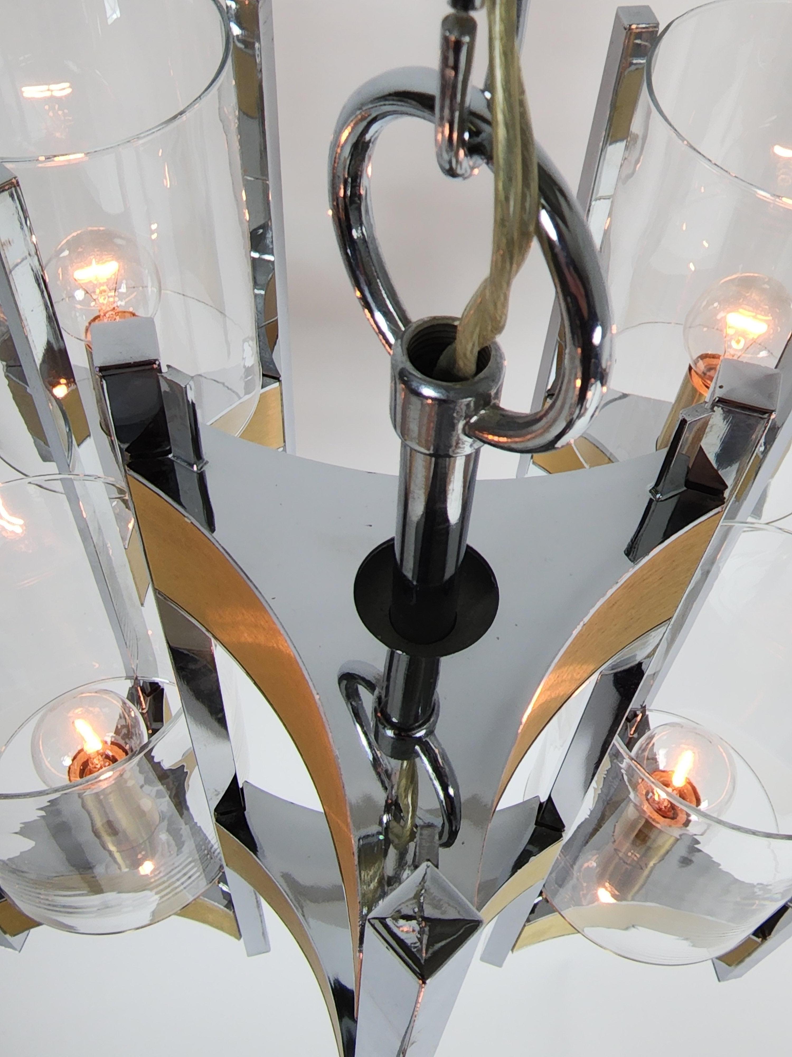 1970s Gaetano Sciolari 9 Glass Hurricane Chandelier, Italy 8