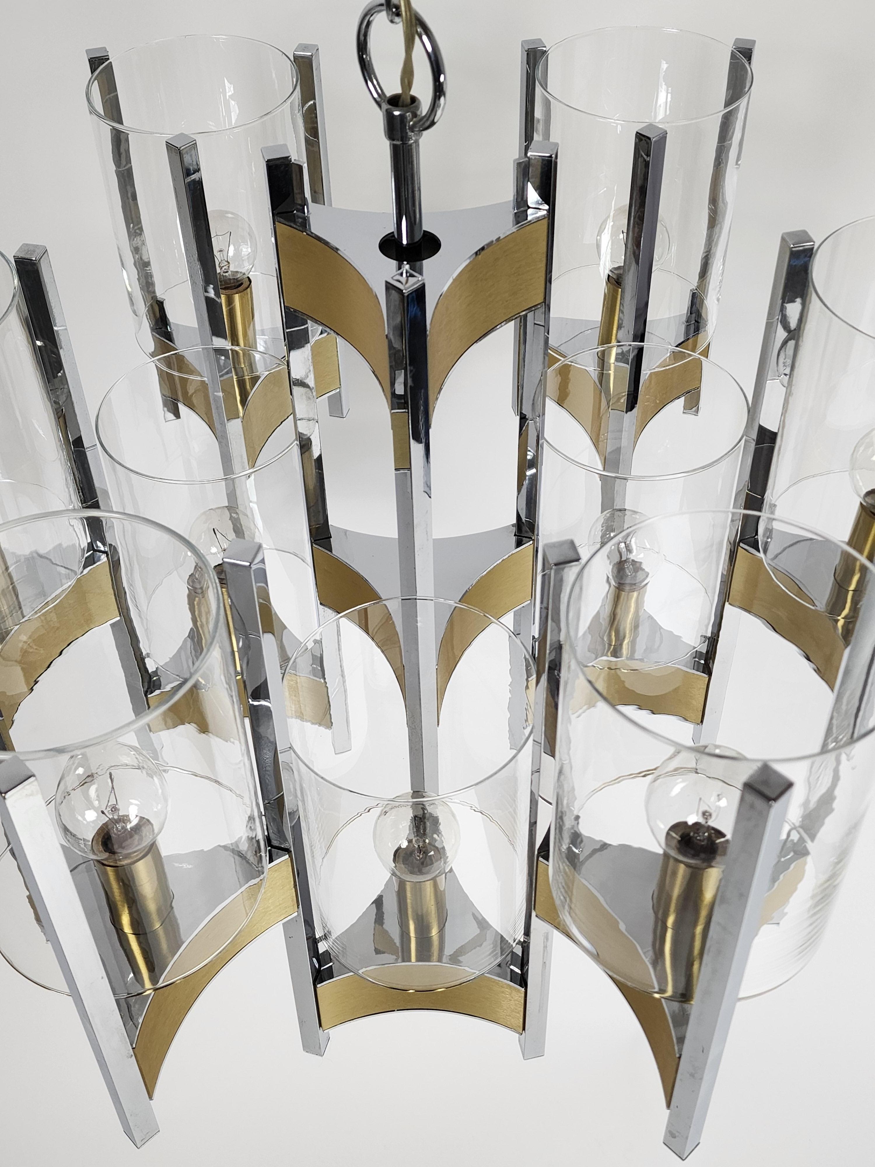 1970s Gaetano Sciolari 9 Glass Hurricane Chandelier, Italy 2