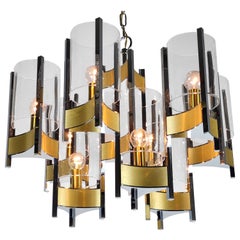 1970s Gaetano Sciolari 9 Glass Hurricane Chandelier, Italy