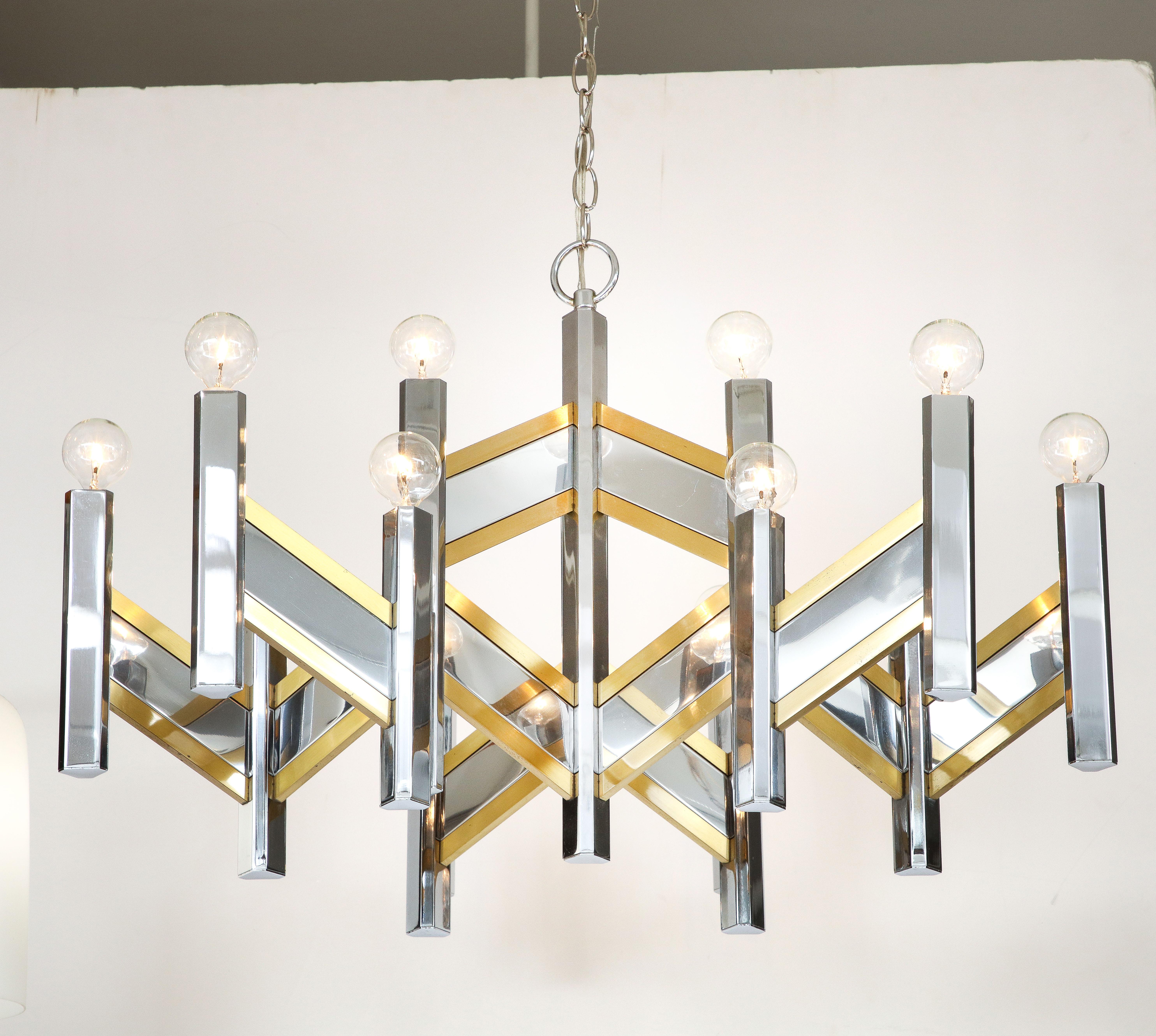 Large 1970s brass and chrome 15 lights 