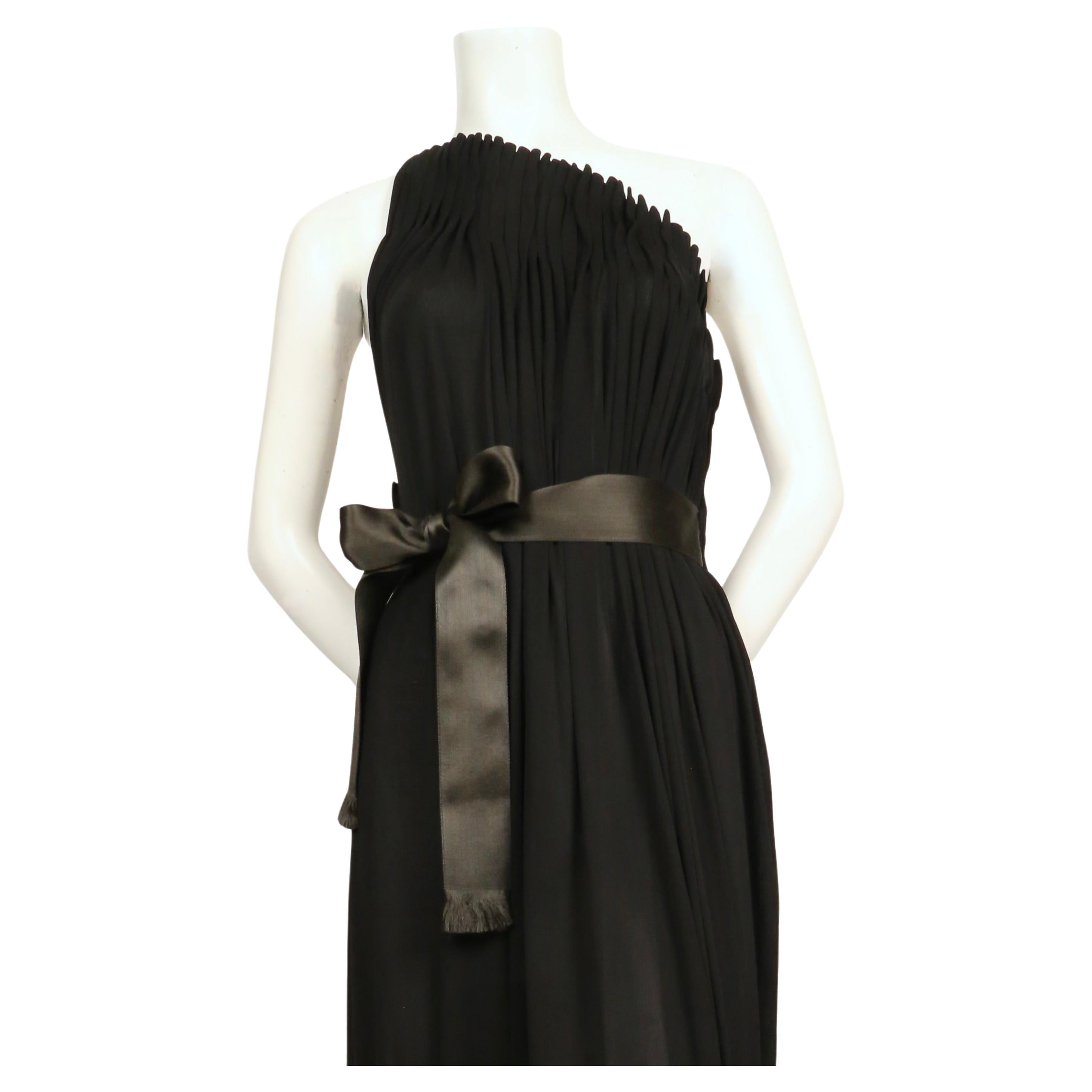 1970's GALANOS black box pleated silk jersey dress with asymmetrical neckline In Good Condition For Sale In San Fransisco, CA