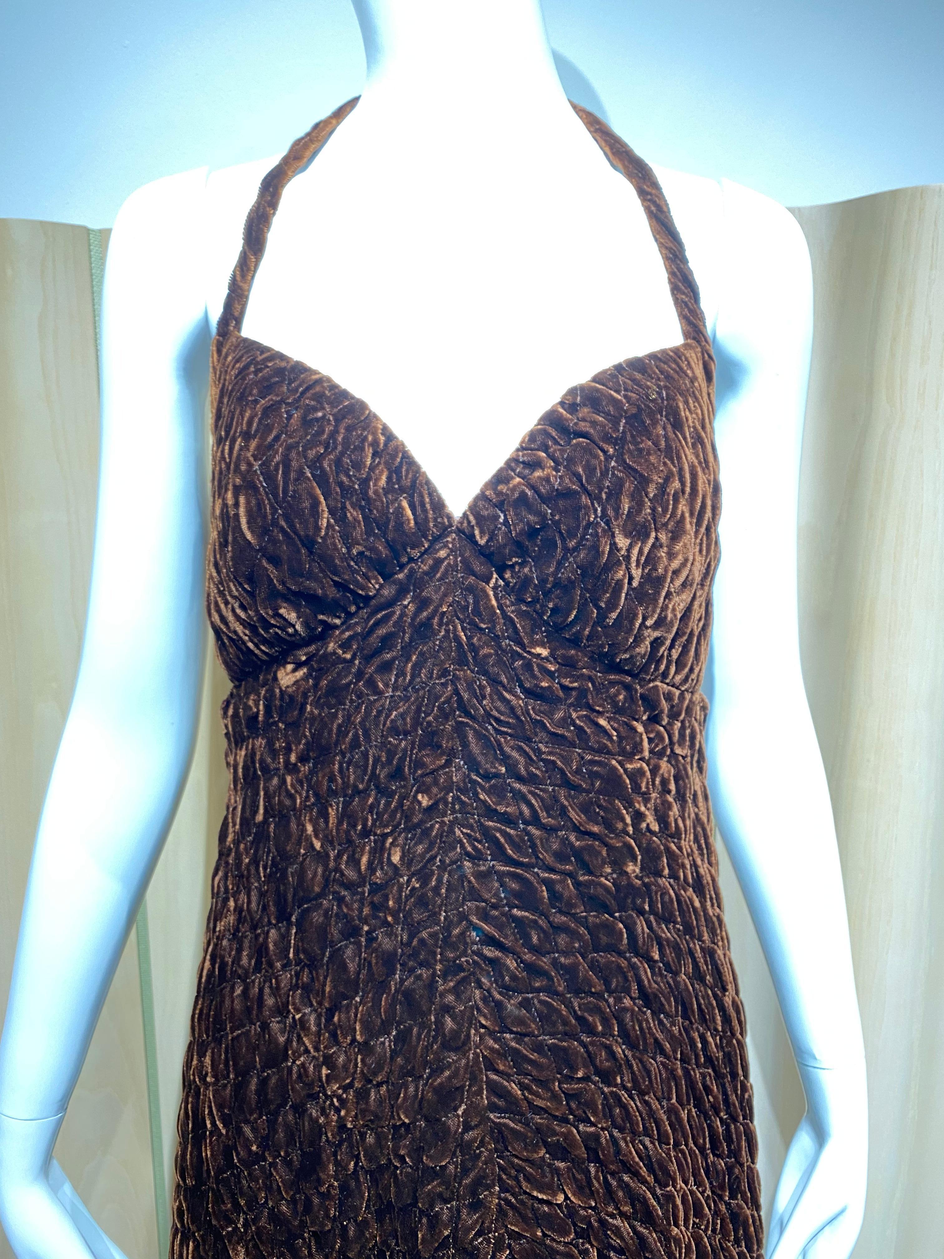 1970s GALANOS Brown Velvet Halter Gown 6