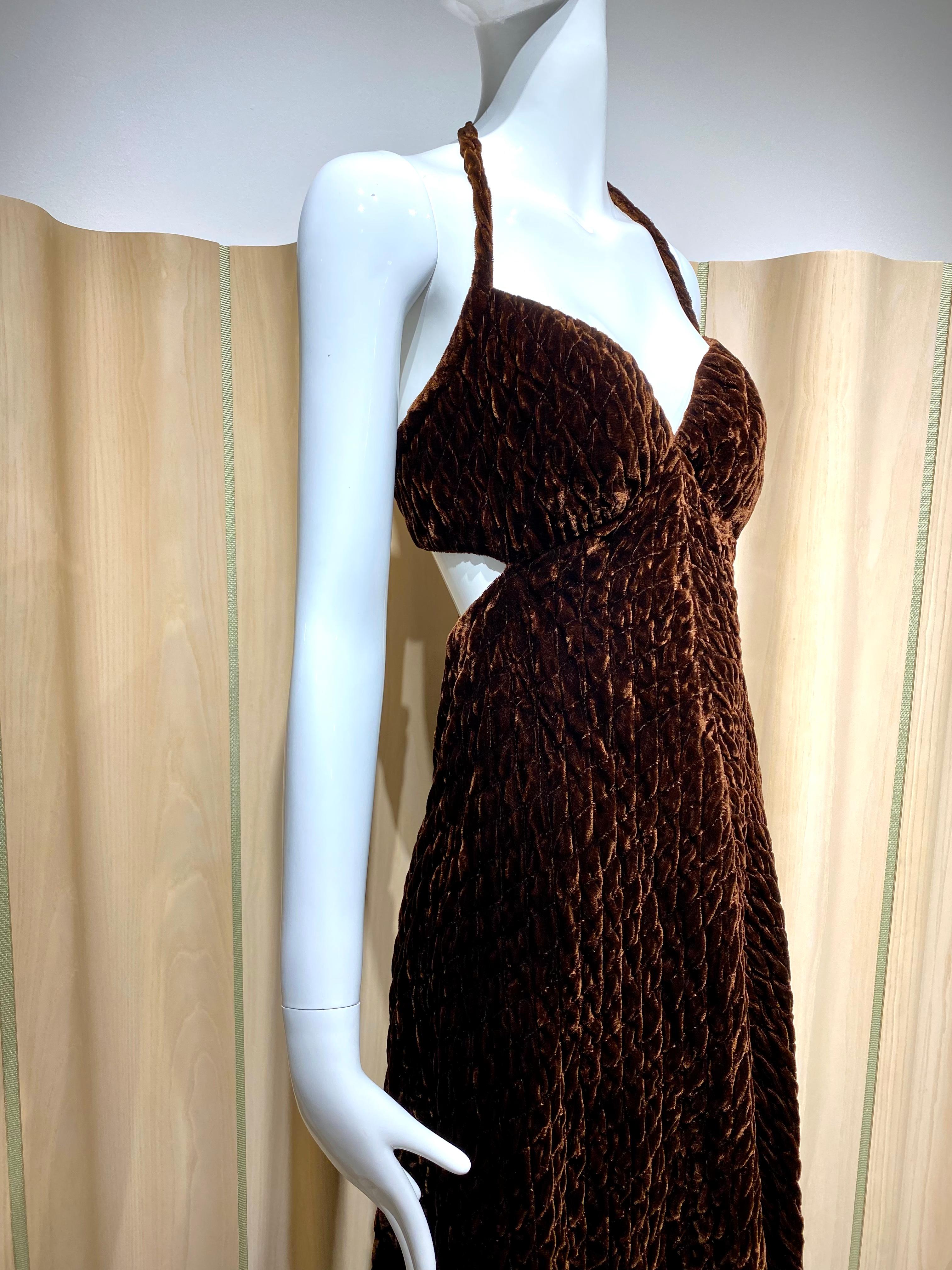 1970s GALANOS from Amelia Gray Boutique - Beverly hills brown  Velvet Gown.
Size 2/XS
Bust: 32”
