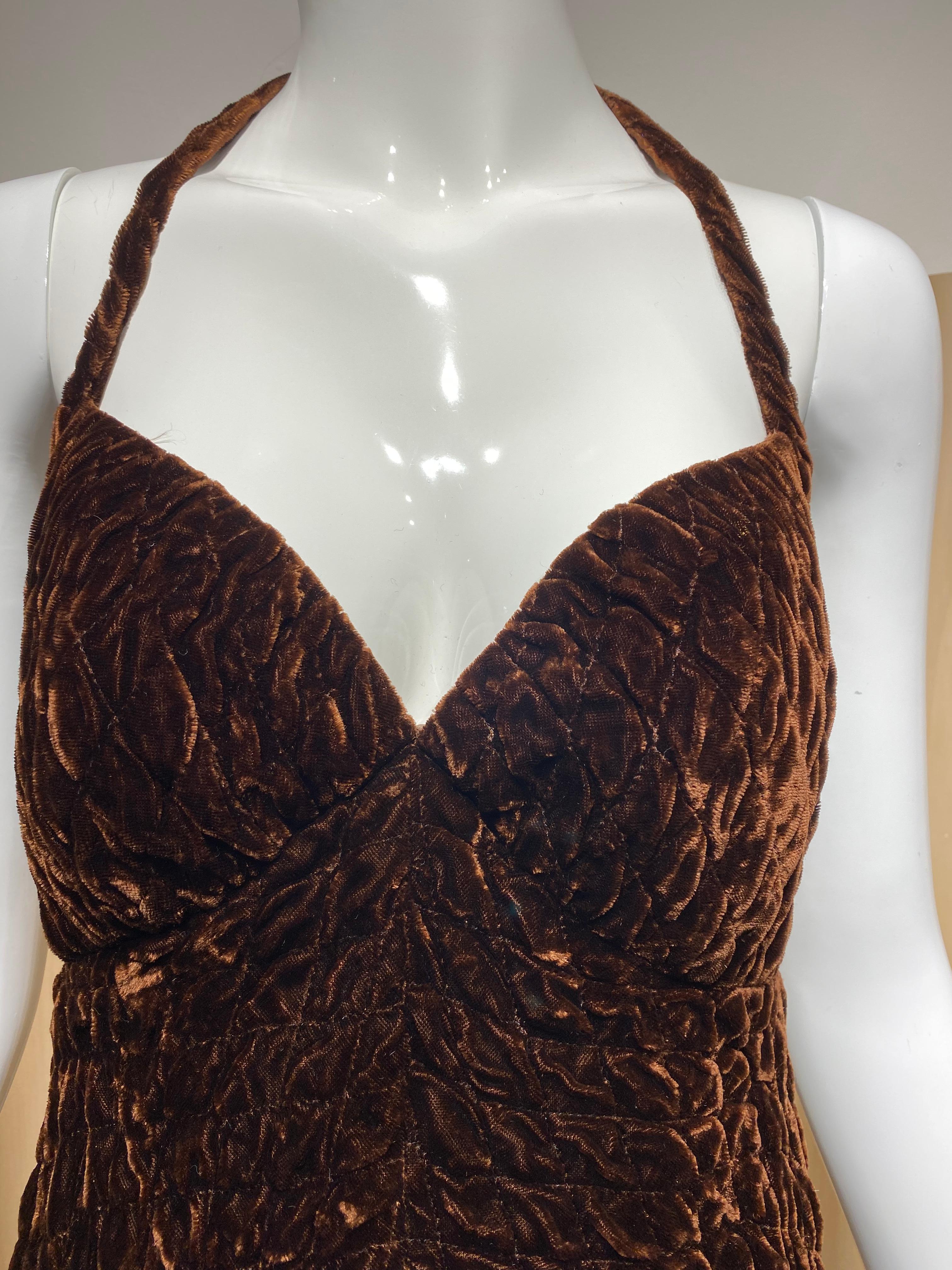 Women's 1970s GALANOS Brown Velvet Halter Gown