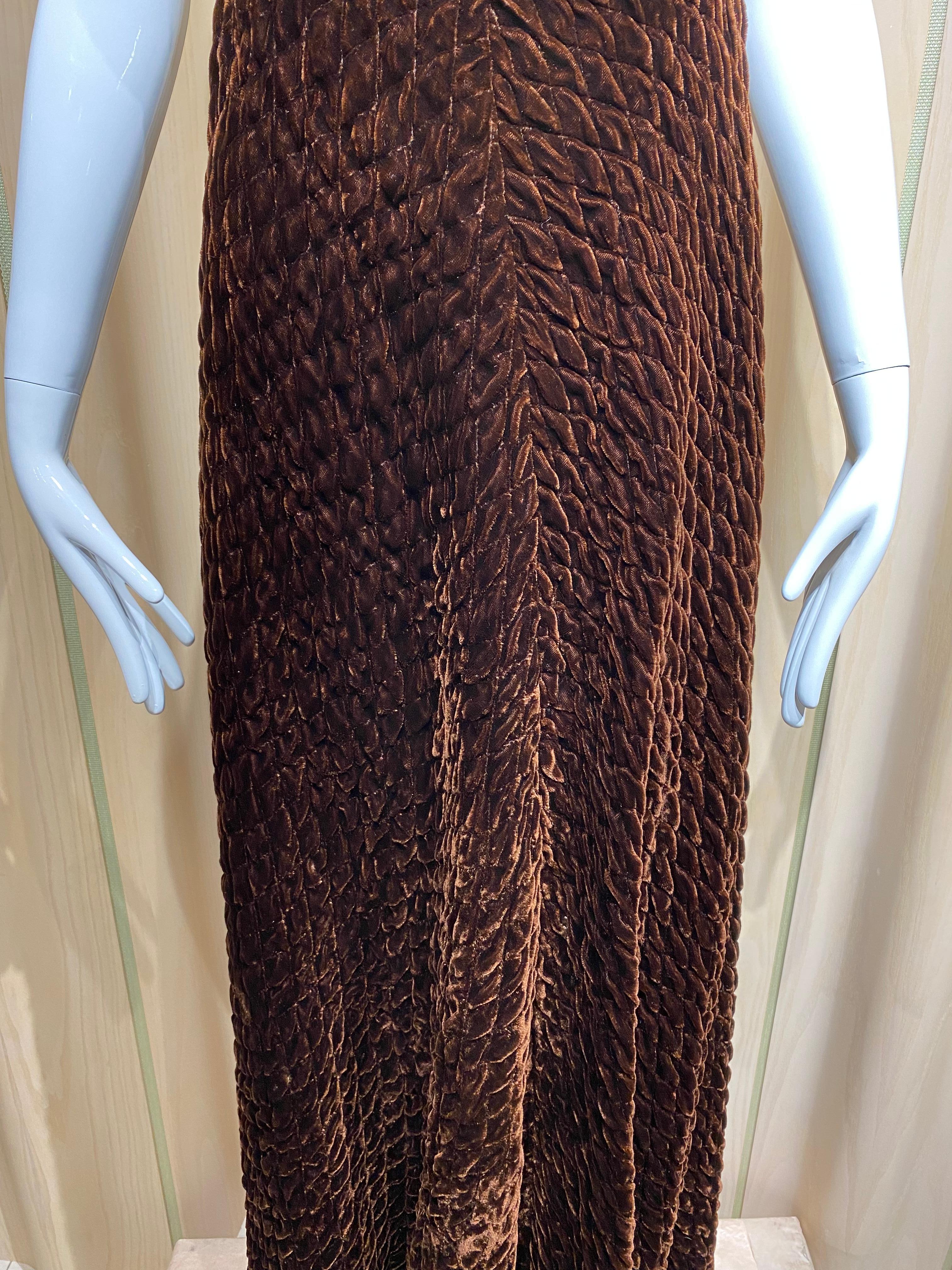 1970s GALANOS Brown Velvet Halter Gown 2