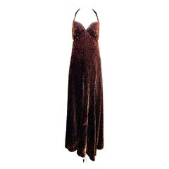 1970s GALANOS Brown Velvet Halter Gown