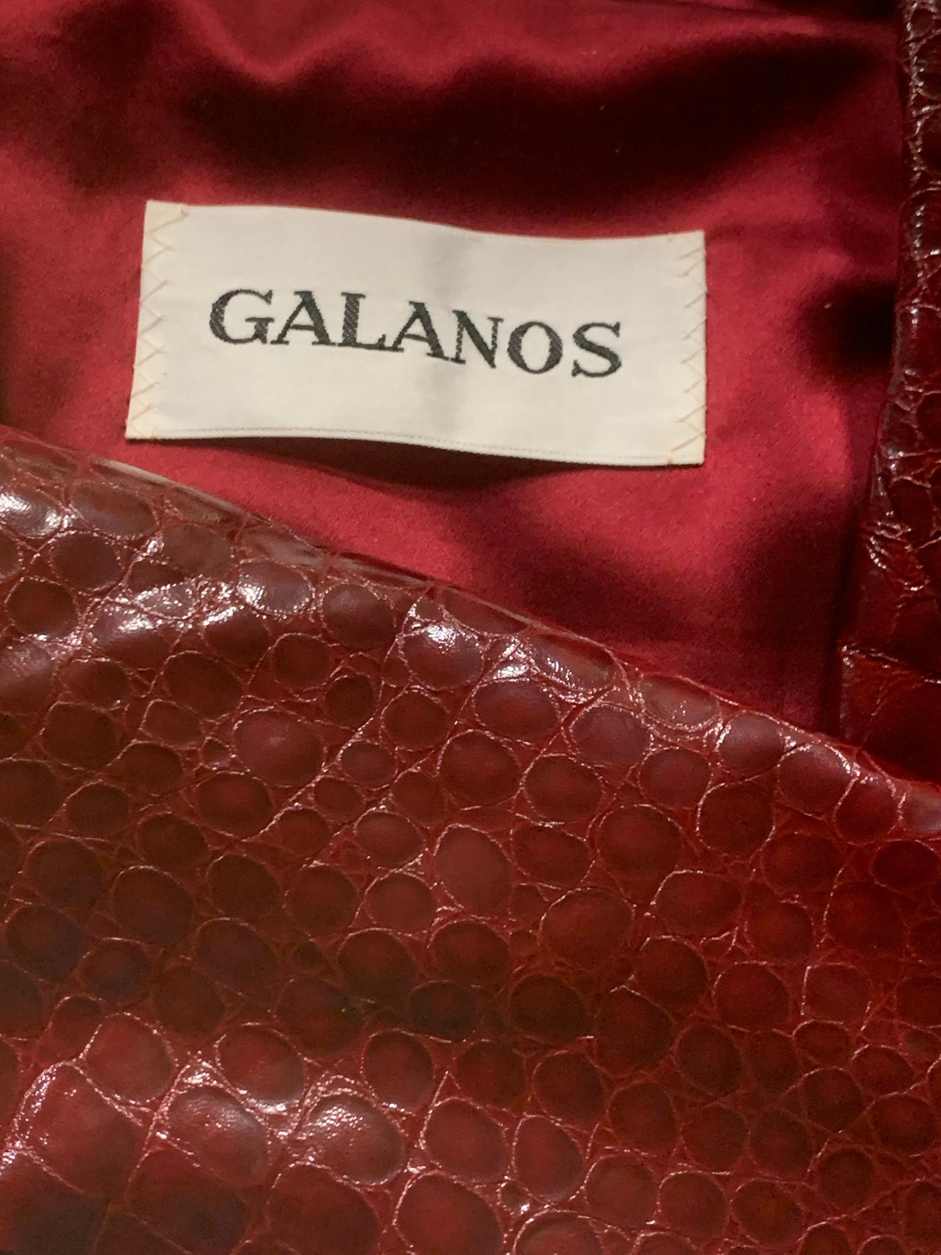 1970s Galanos Burgundy Crocodile Embossed Genuine Patent Leather Jacket For Sale 7
