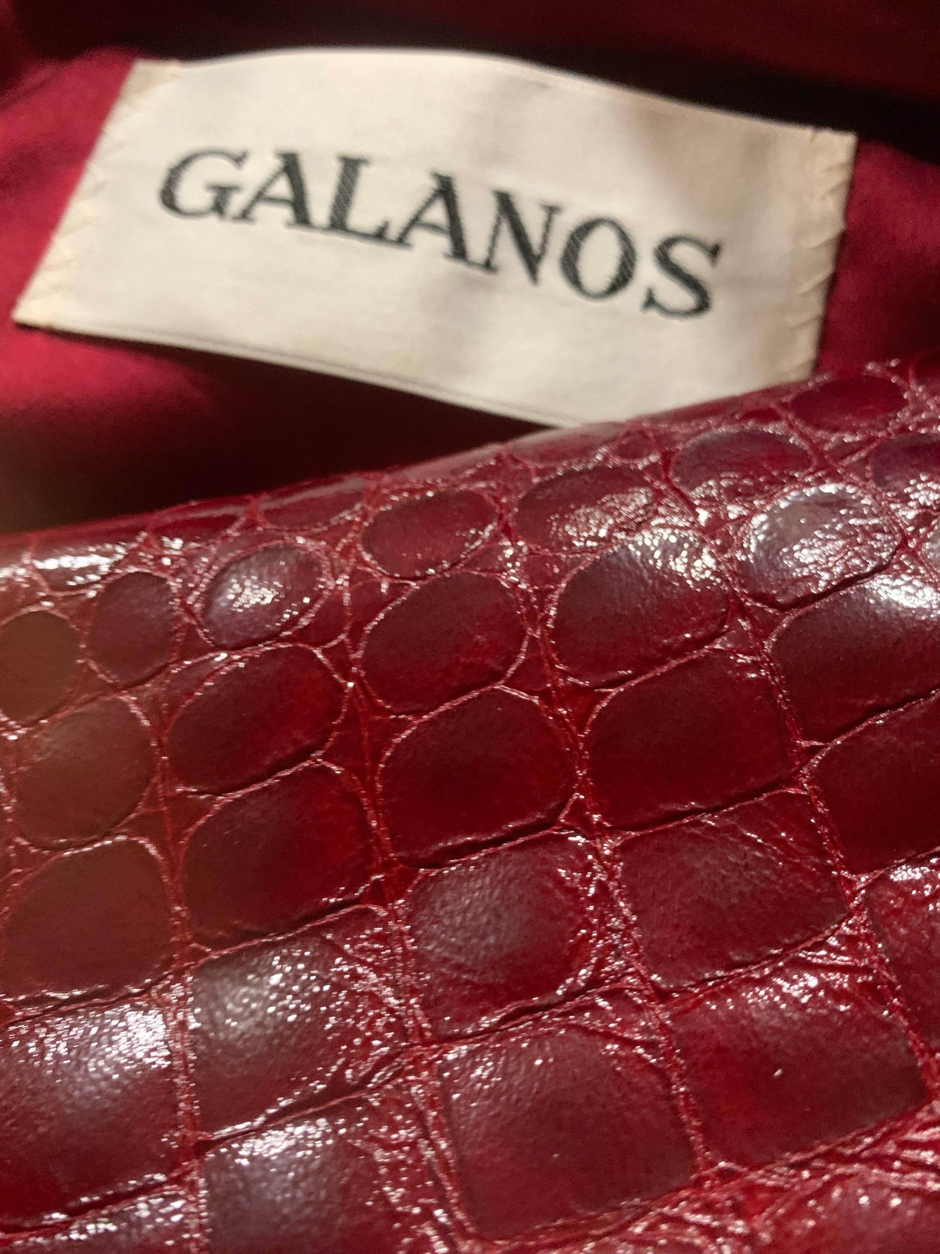 1970s Galanos Burgundy Crocodile Embossed Genuine Patent Leather Jacket For Sale 9