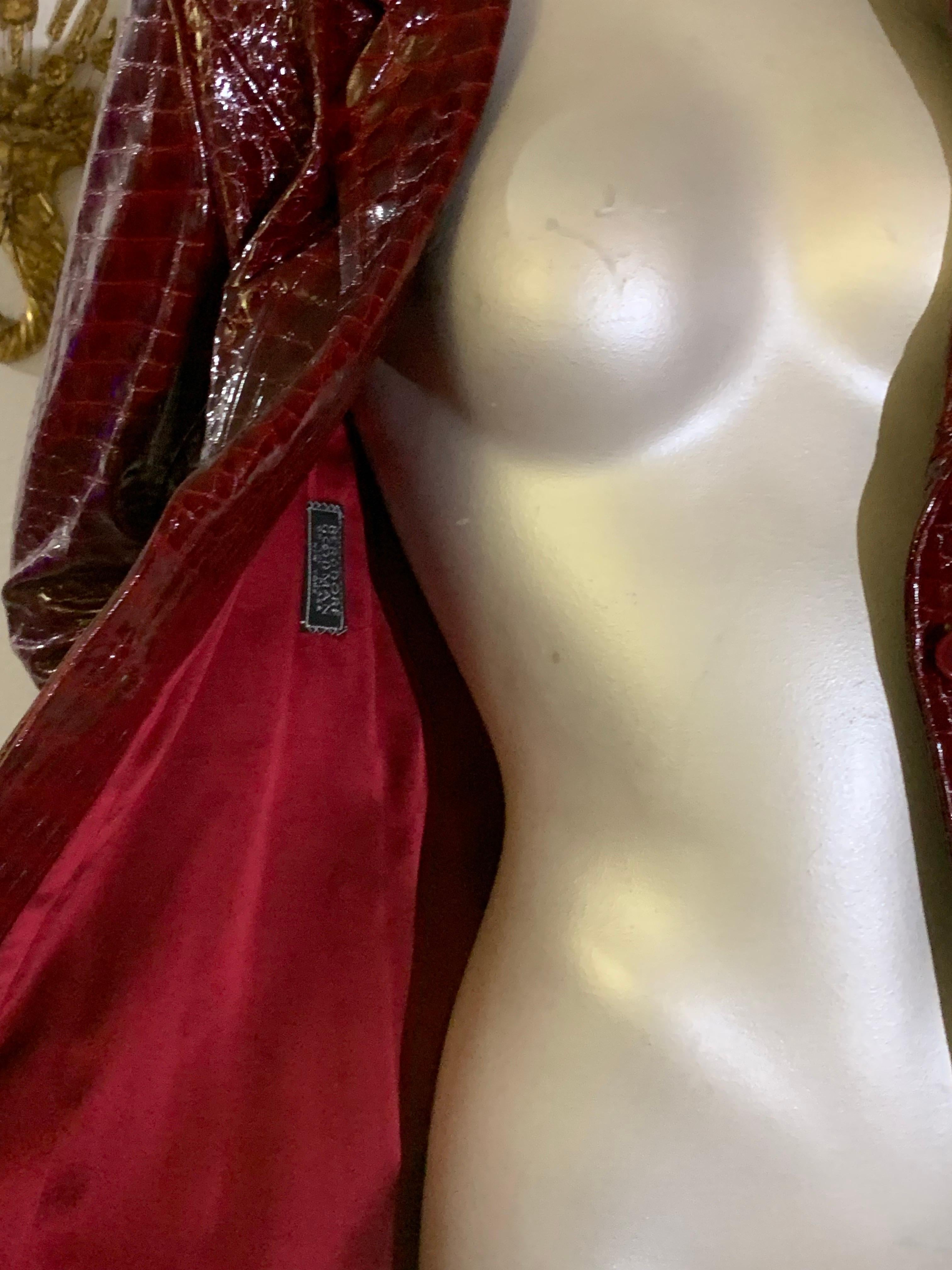 1970s Galanos Burgundy Crocodile Embossed Genuine Patent Leather Jacket For Sale 4