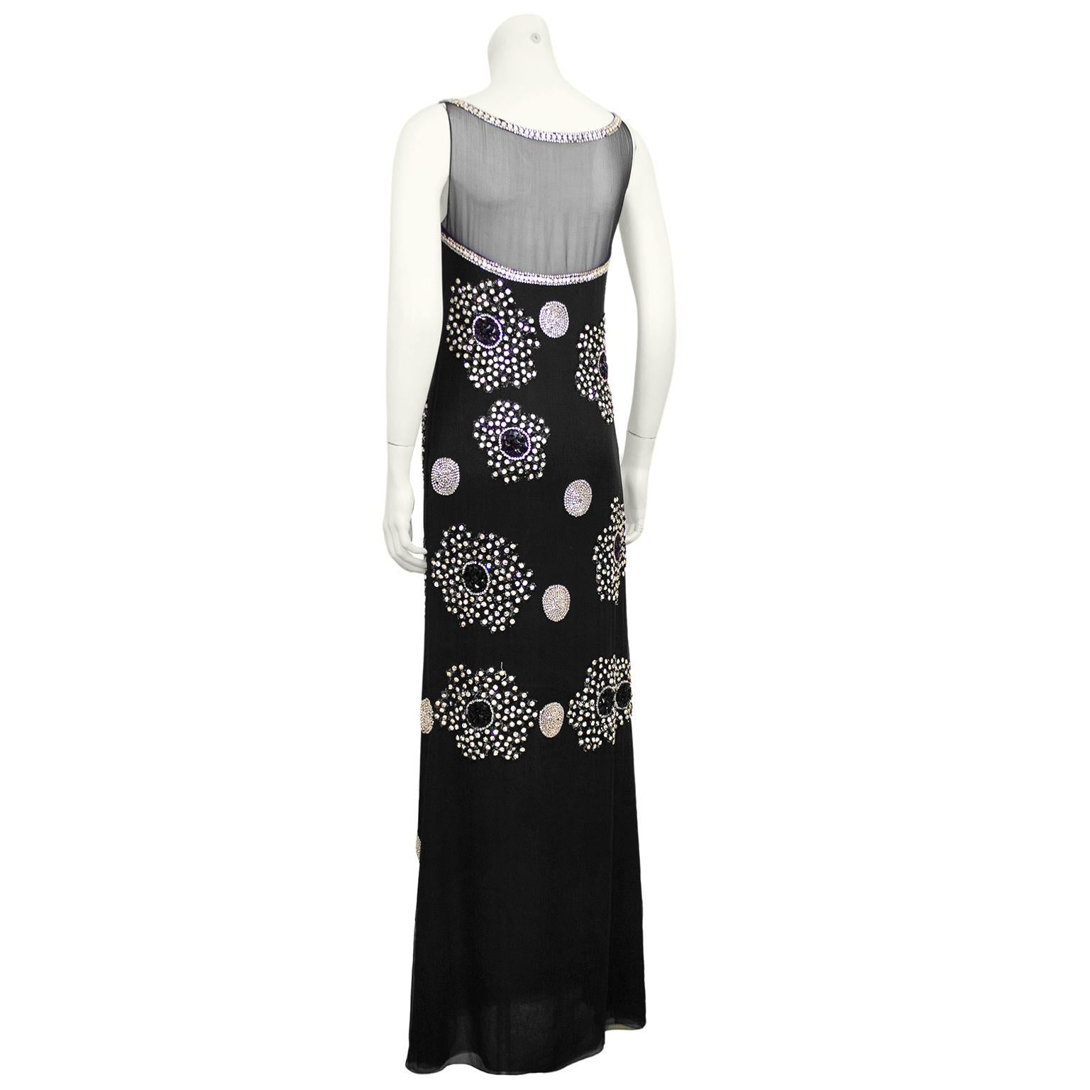 1970's Galanos Couture Black Silk Chiffon and Rhinestone Gown  In Good Condition For Sale In Toronto, Ontario