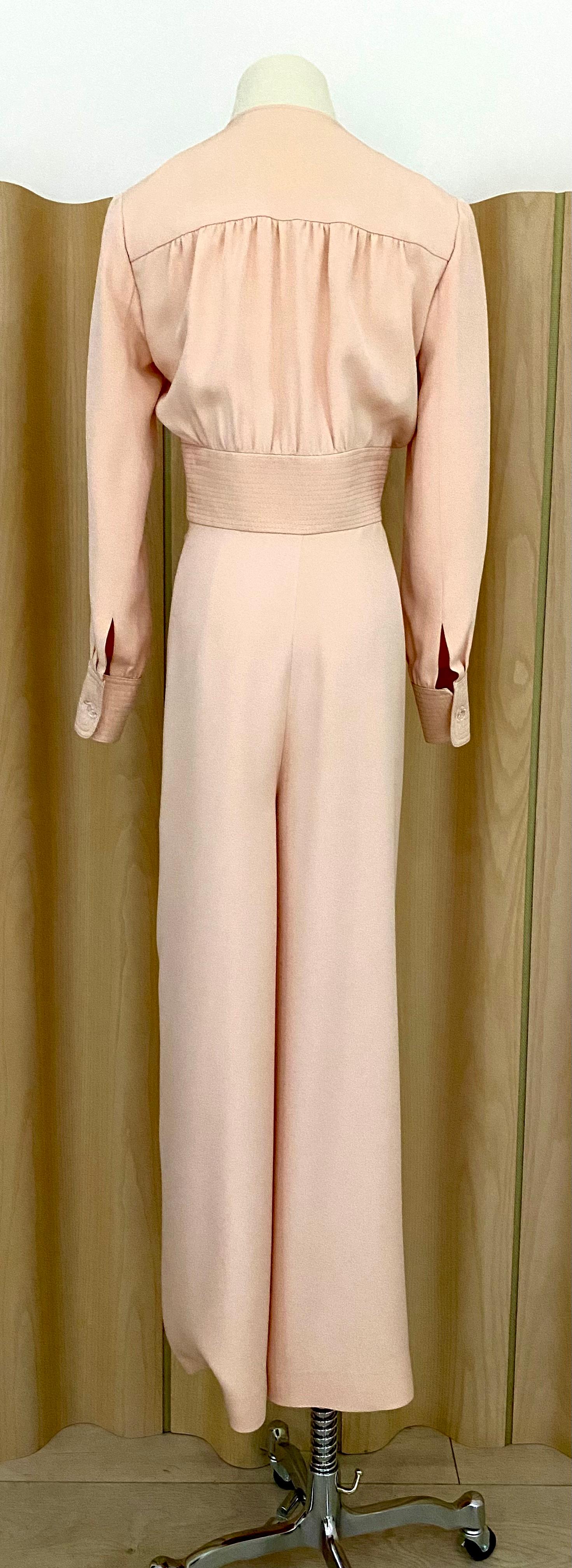 1970s GALANOS Light Pink Crepe Jumpsuit In Excellent Condition For Sale In Beverly Hills, CA