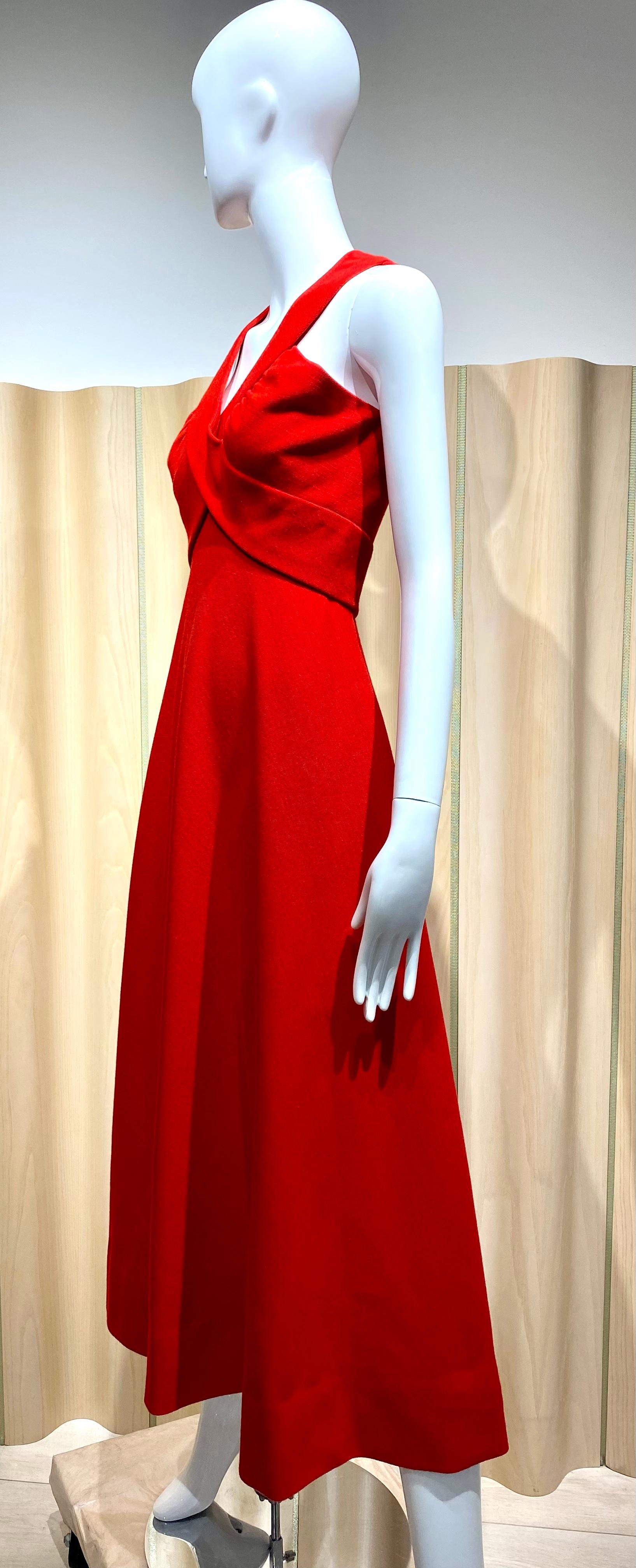 1970s GALANOS Red Crepe Halter Gown For Sale 1