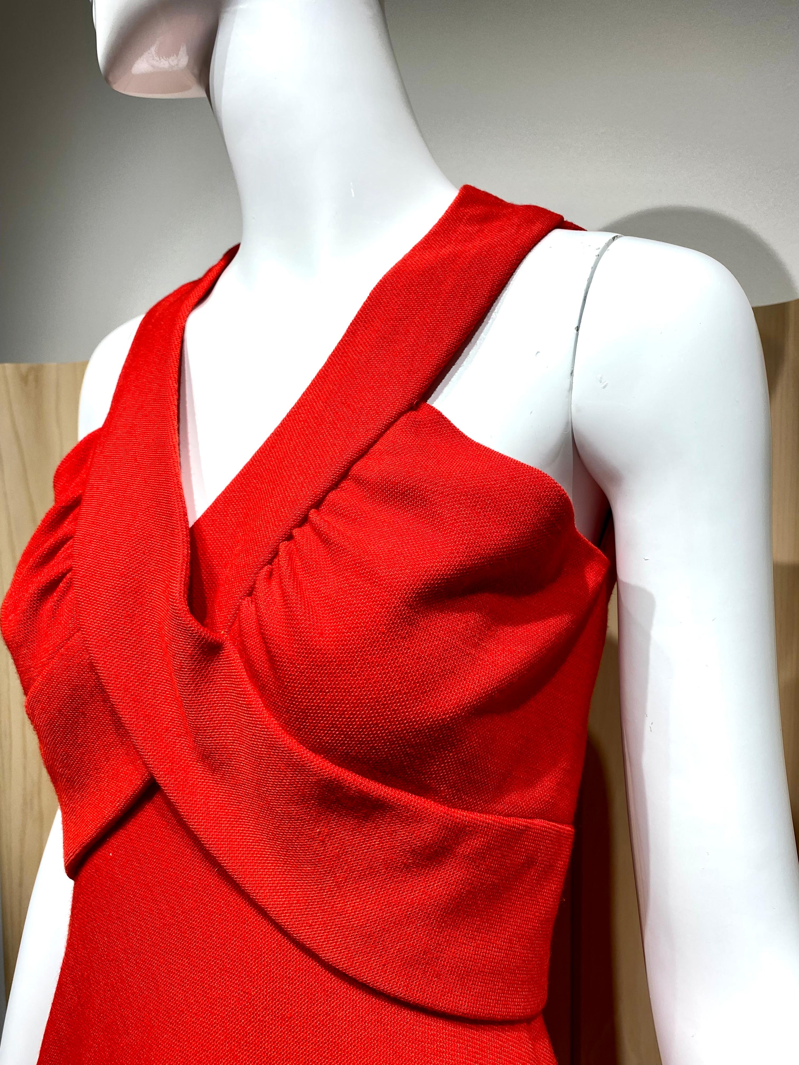 1970s GALANOS Red Crepe Halter Gown For Sale 3