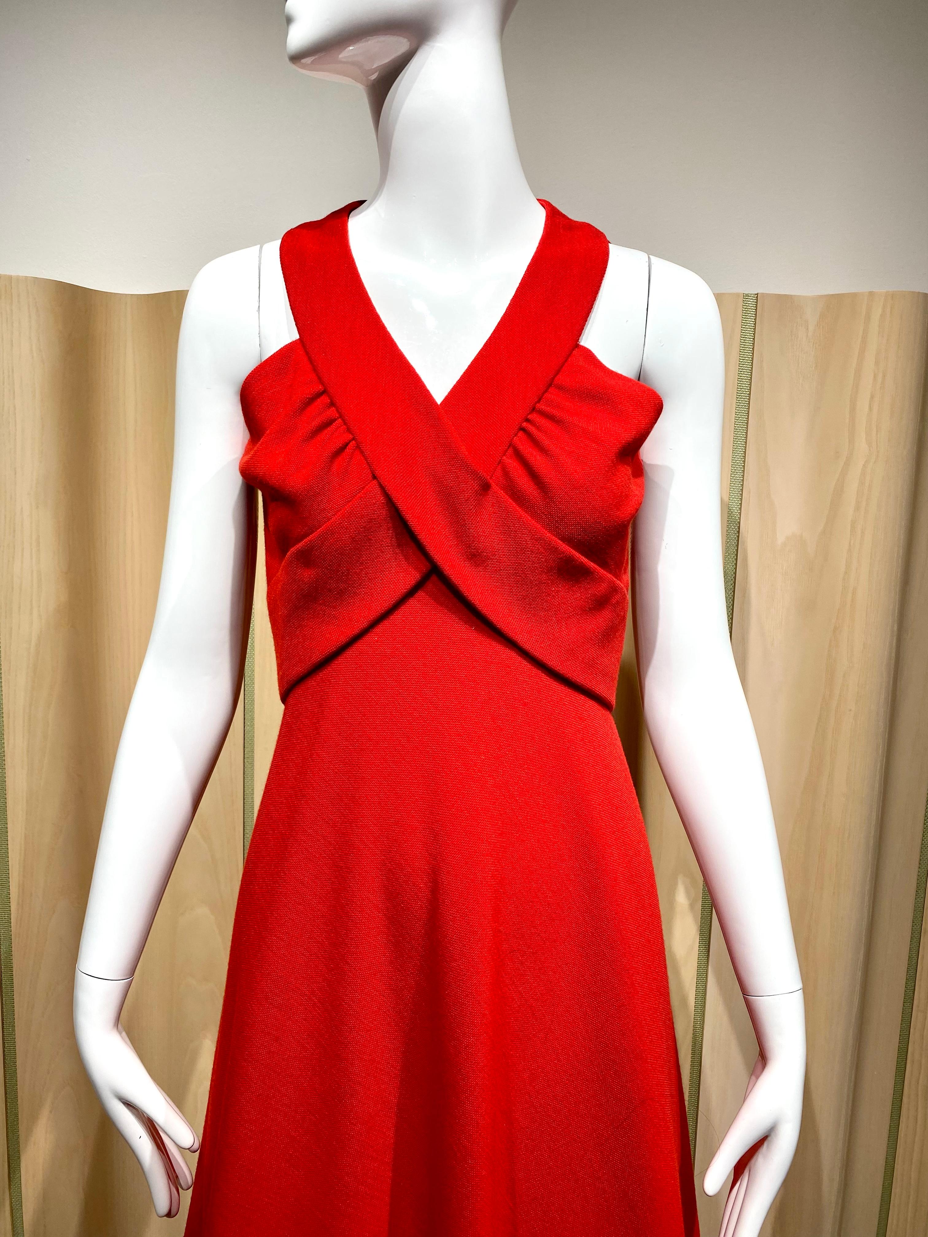 1970s GALANOS Red Crepe Halter Gown For Sale 4