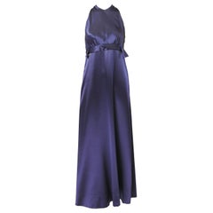 1970's Galanos Sleek Sapphire Blue Silk Evening Dress