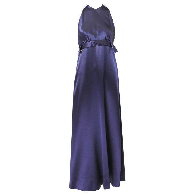 1970's Galanos Sleek Sapphire Blue Silk Evening Dress 1970's Galanos Sleek Sapphire Blue Silk Evening Dress