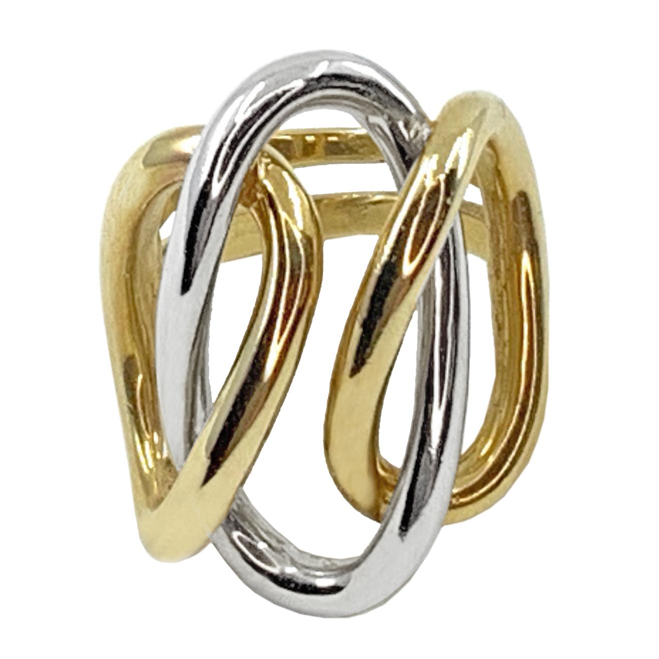 1970s Garavelli Interlocking Ovals Ring in 18 Karat Yellow and White Gold