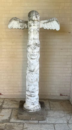 1970s Garden Art - Yard Statue - Concrete Indian Theme Totem Pole - 75 Inch Tall