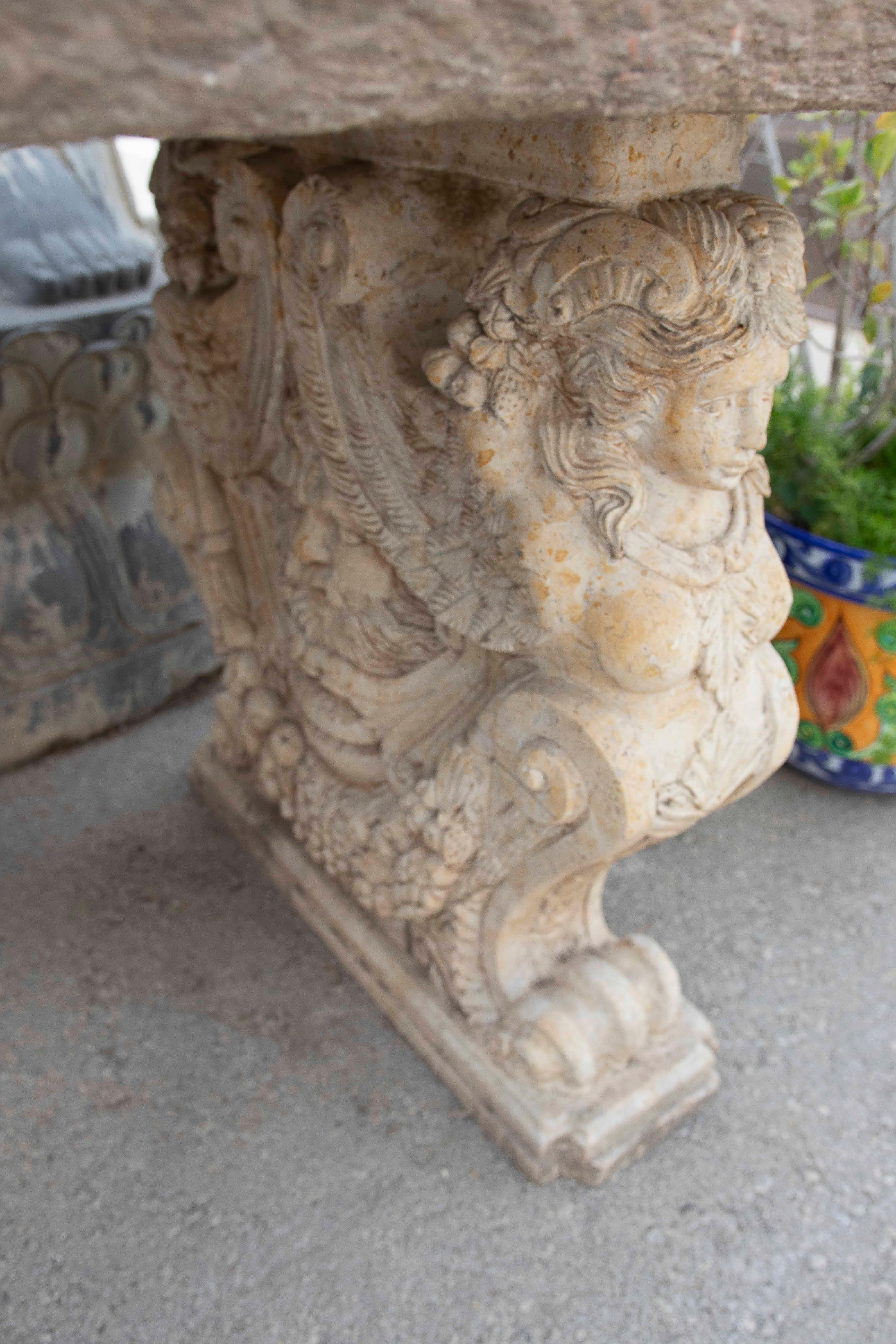 1970s Garden Table with Antique Stone Top and Carved Feet For Sale 6