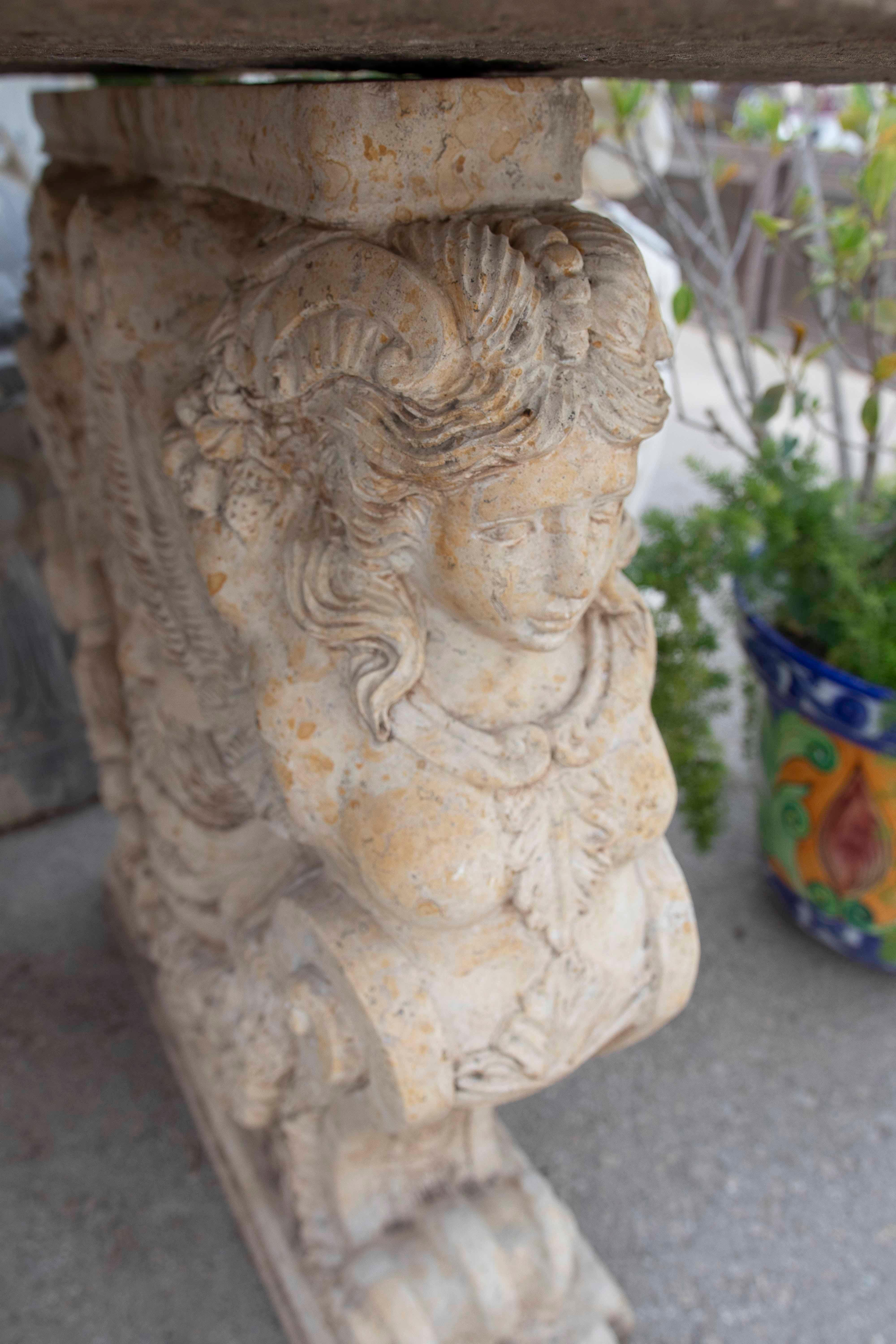 1970s Garden Table with Antique Stone Top and Carved Feet For Sale 7