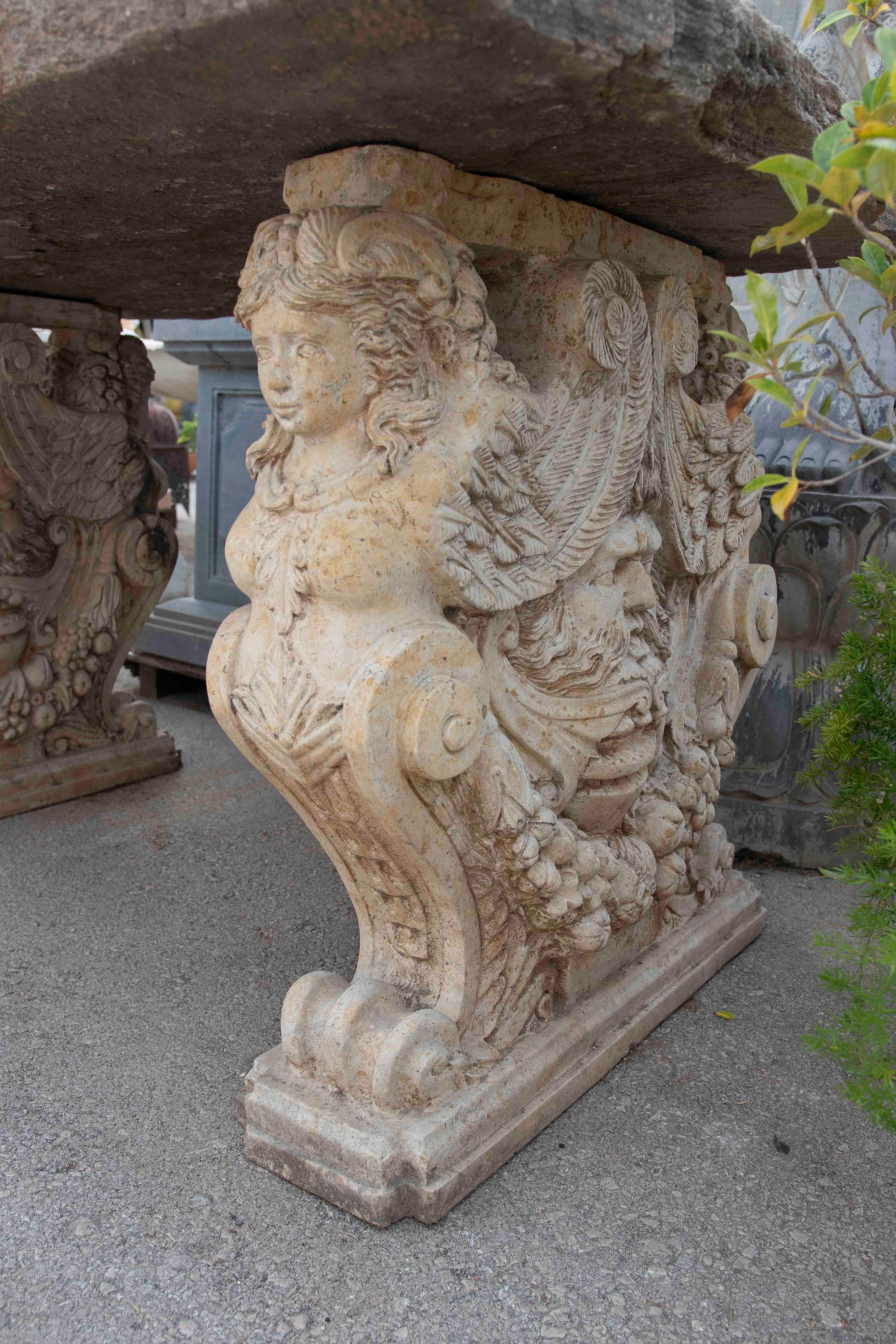 1970s Garden Table with Antique Stone Top and Carved Feet For Sale 9
