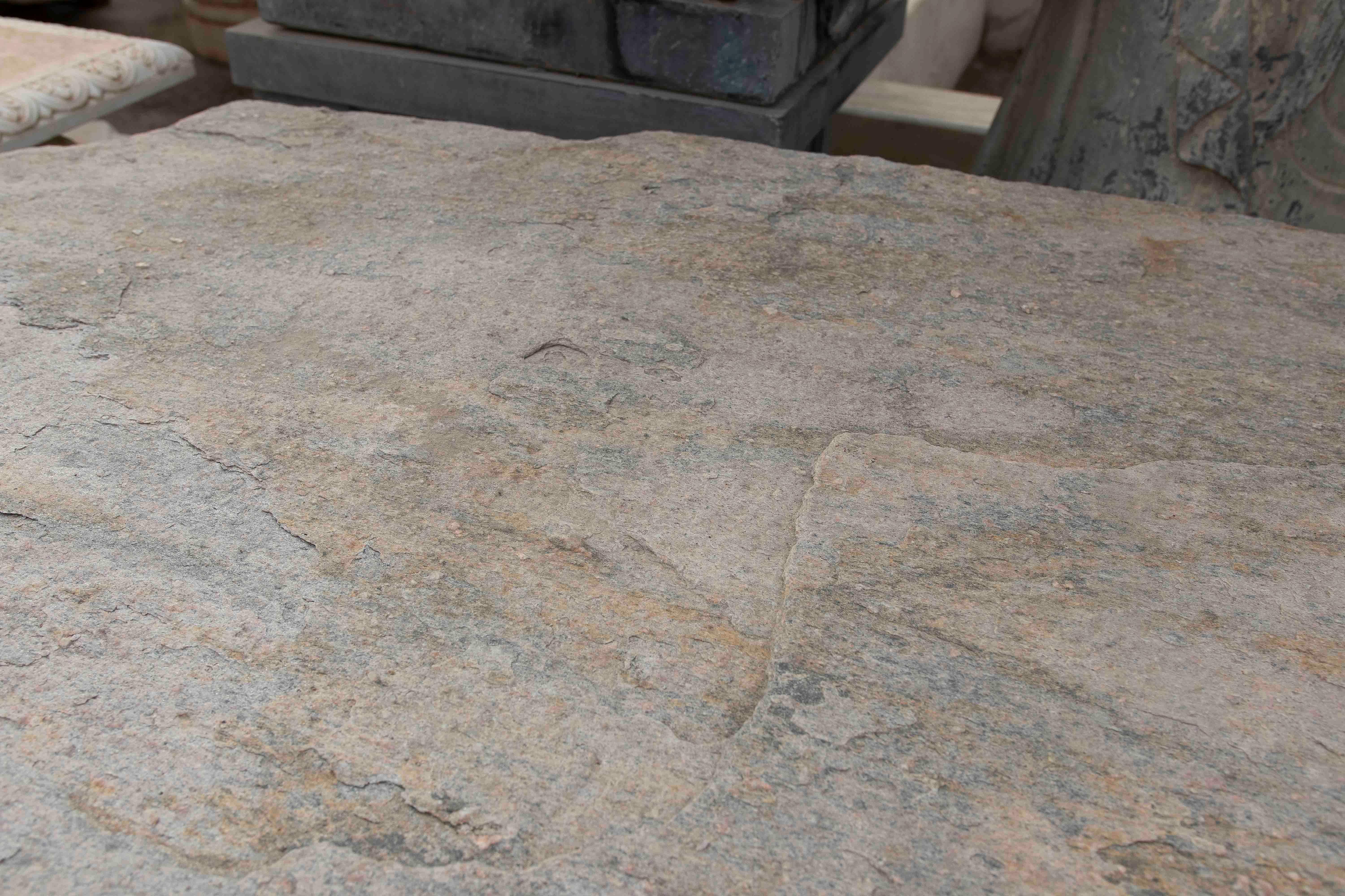 1970s Garden Table with Antique Stone Top and Carved Feet For Sale 3